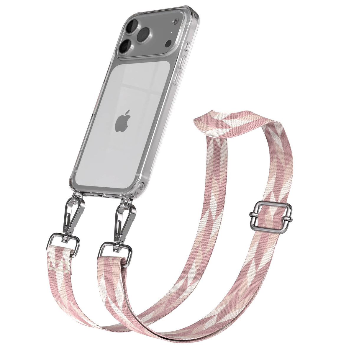 iPhone 17 Pro Max Handykette mit Boho Band verstellbar EAZY CASE #farbe_rosa-mix-metallfarbe-silber