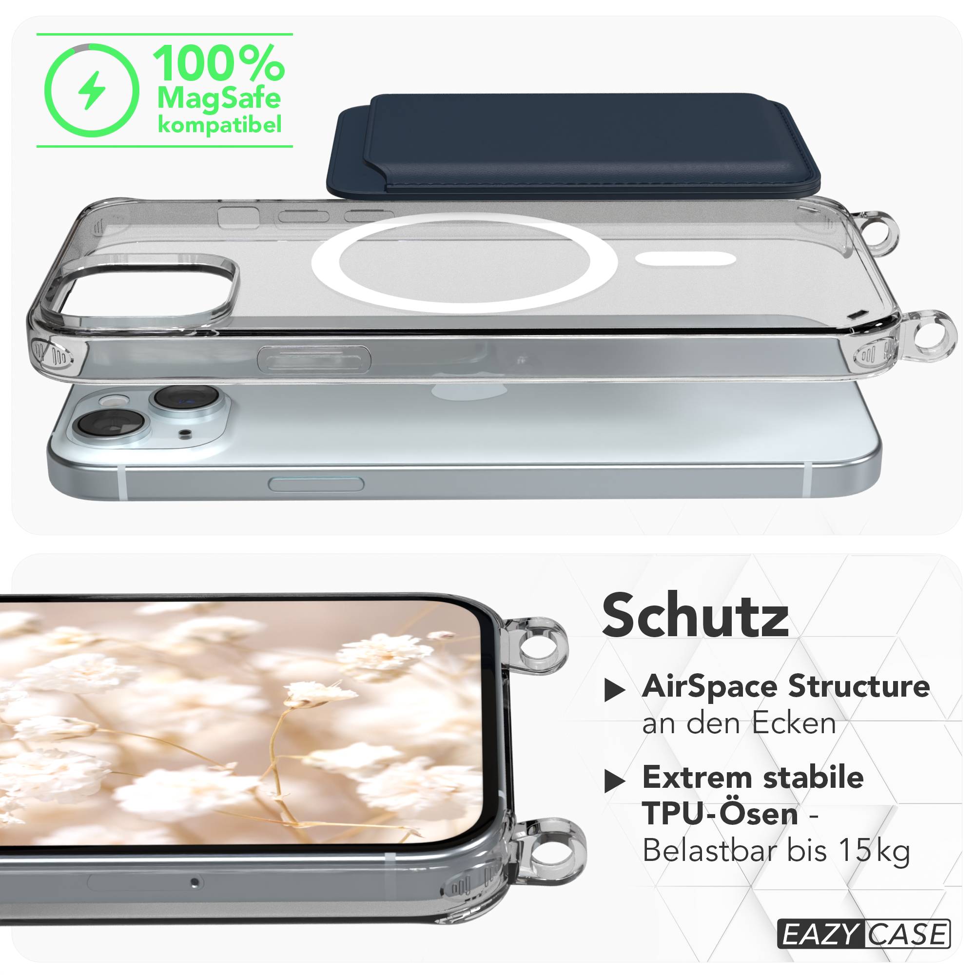 iPhone 15 Plus MagSafe Handykette mit verstellbarem Boho Band Umhängeriemen