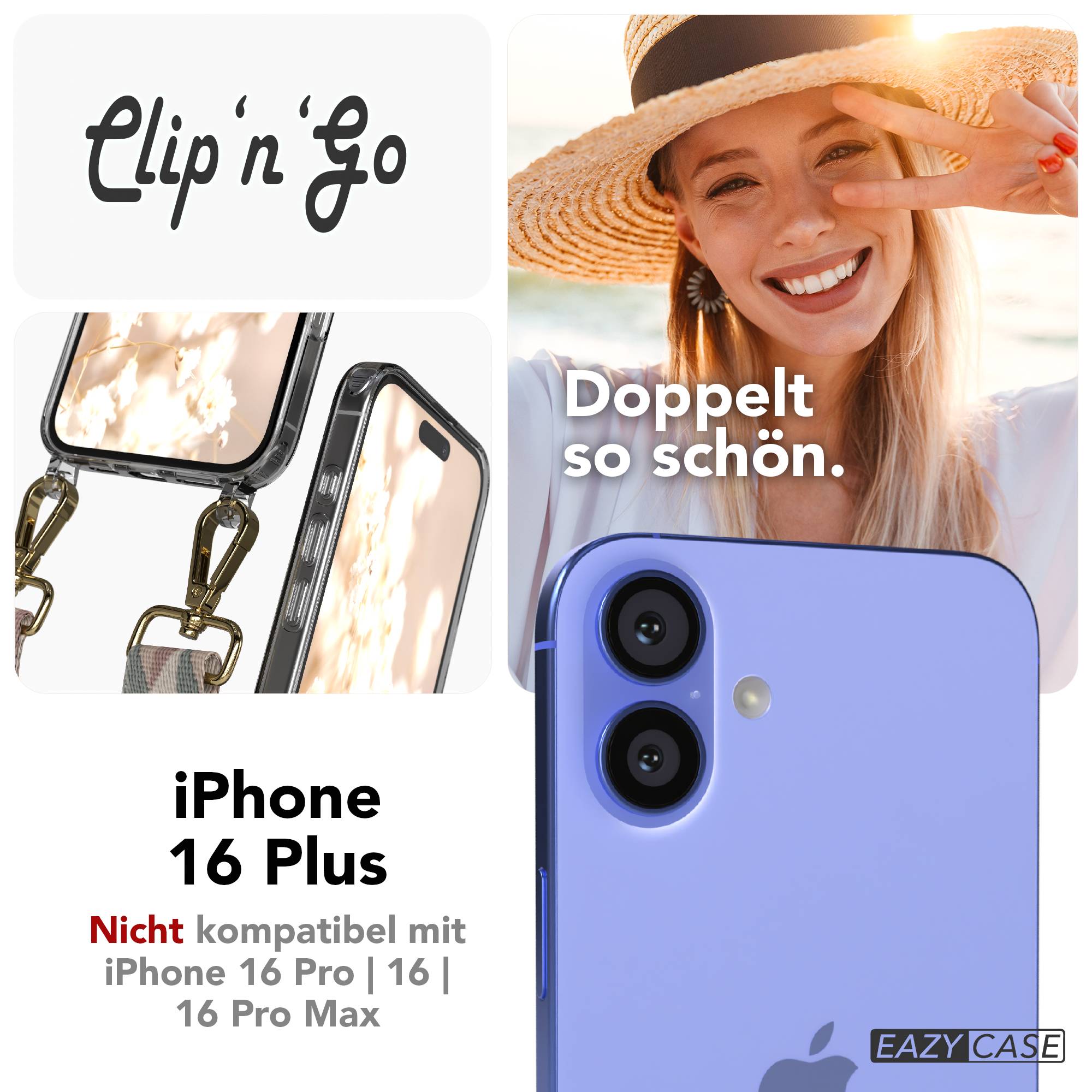 iPhone 16 Plus MagSafe Handykette mit Boho Band verstellbar