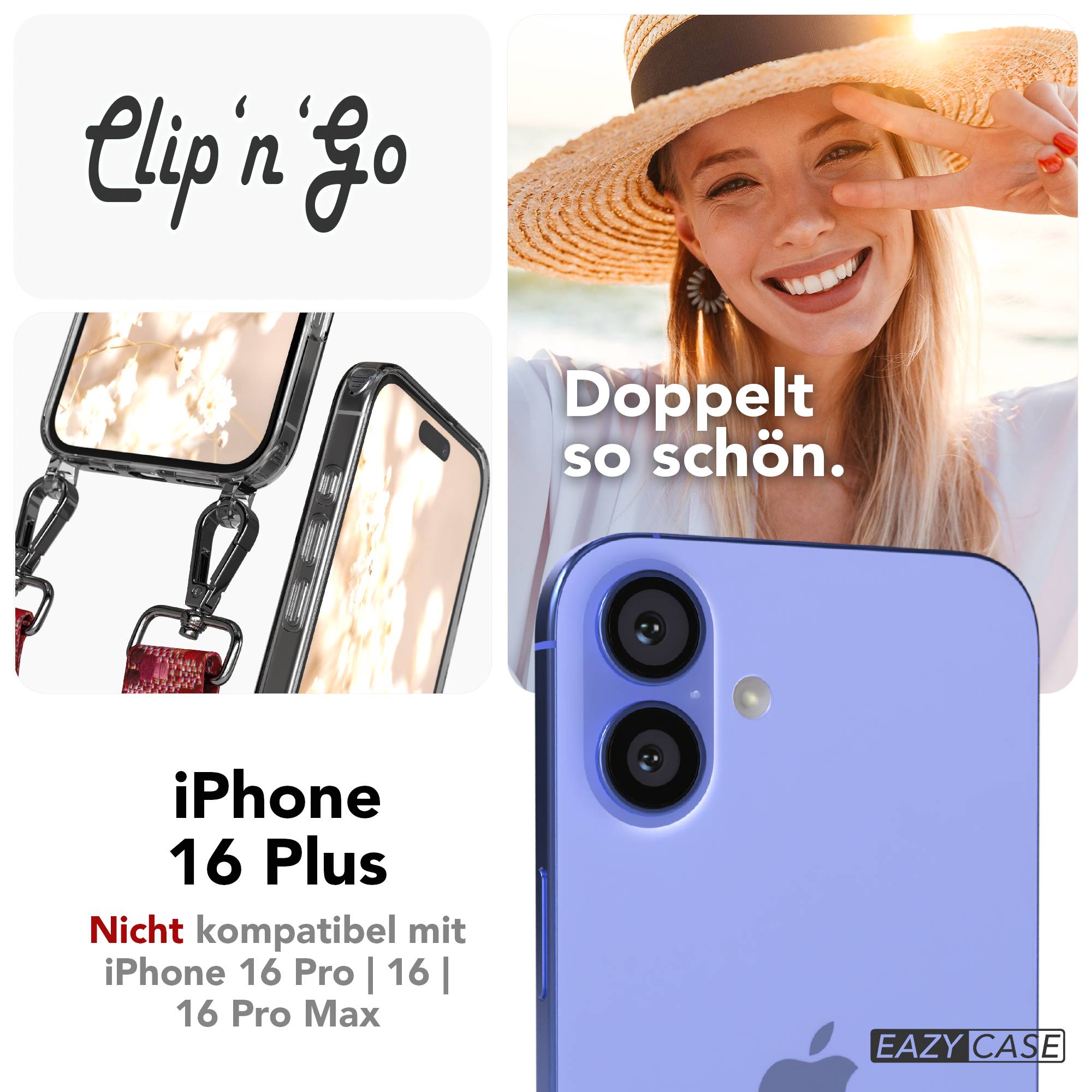 iPhone 16 Plus MagSafe Handykette mit Boho Band verstellbar
