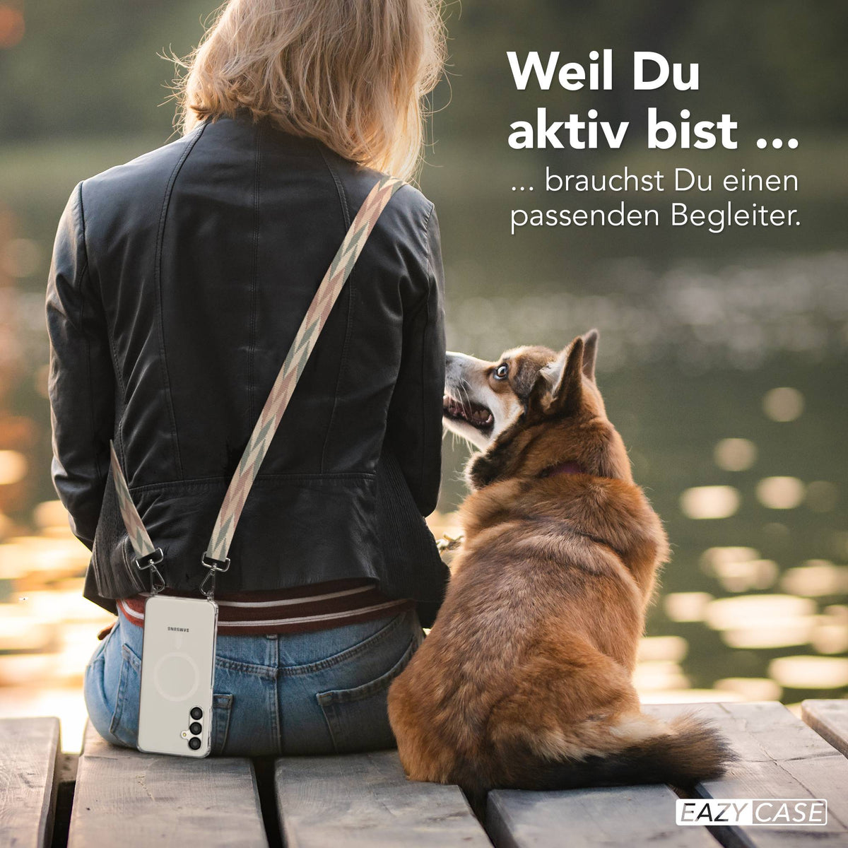 Samsung Galaxy A16 Handykette mit MagSafe Hülle und Boho Trageriemen #farbe_mint-rosa-mix-metallfarbe-silber