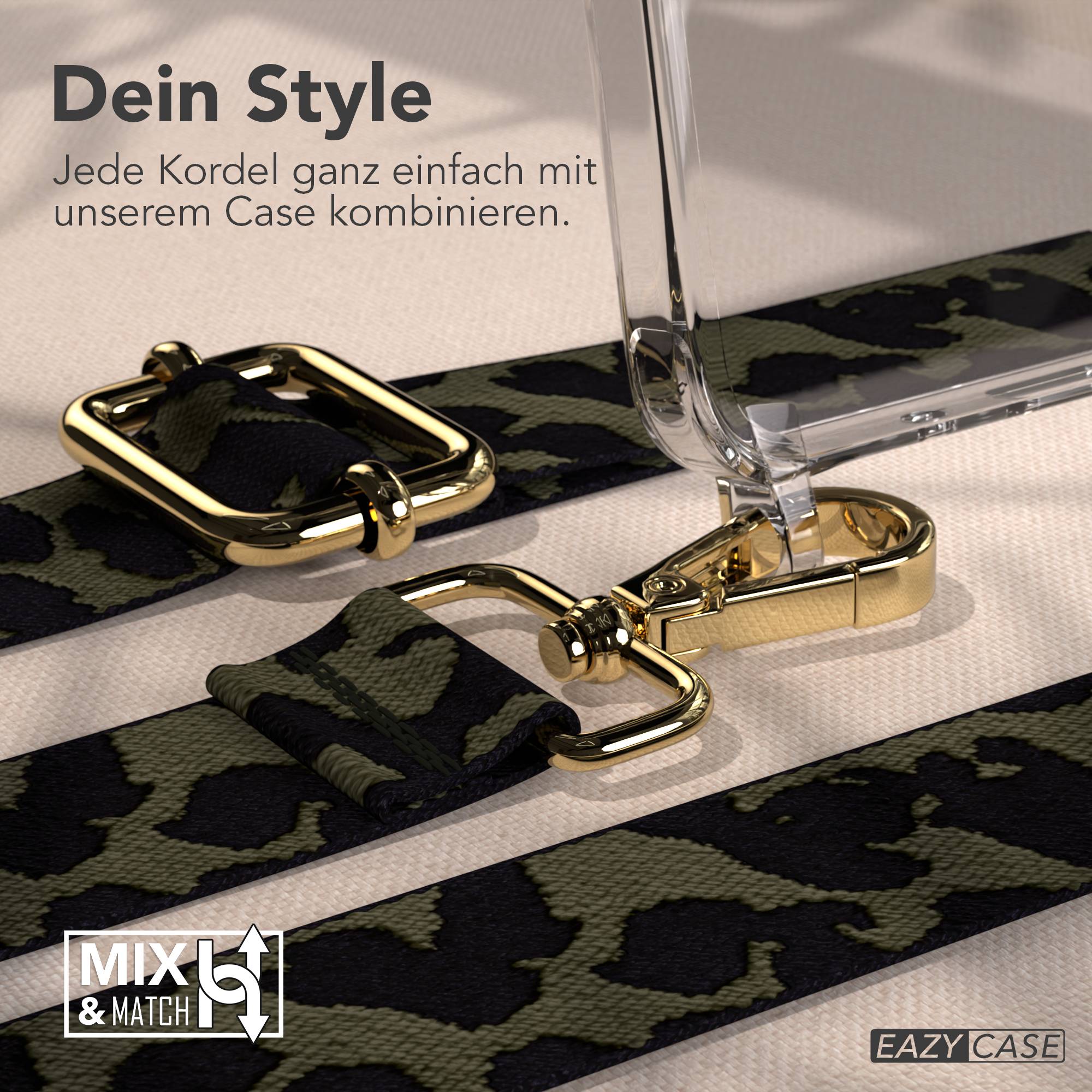 Samsung Galaxy A26 Handykette mit MagSafe Halterung und Boho Trageriemen Set #farbe_dunkelgrun-camouflage-metallfarbe-gold