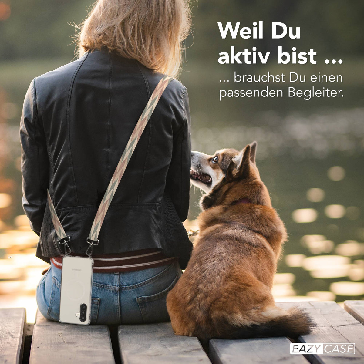 Samsung Galaxy A26 Handykette mit MagSafe Halterung und Boho Trageriemen Set #farbe_mint-rosa-mix-metallfarbe-silber