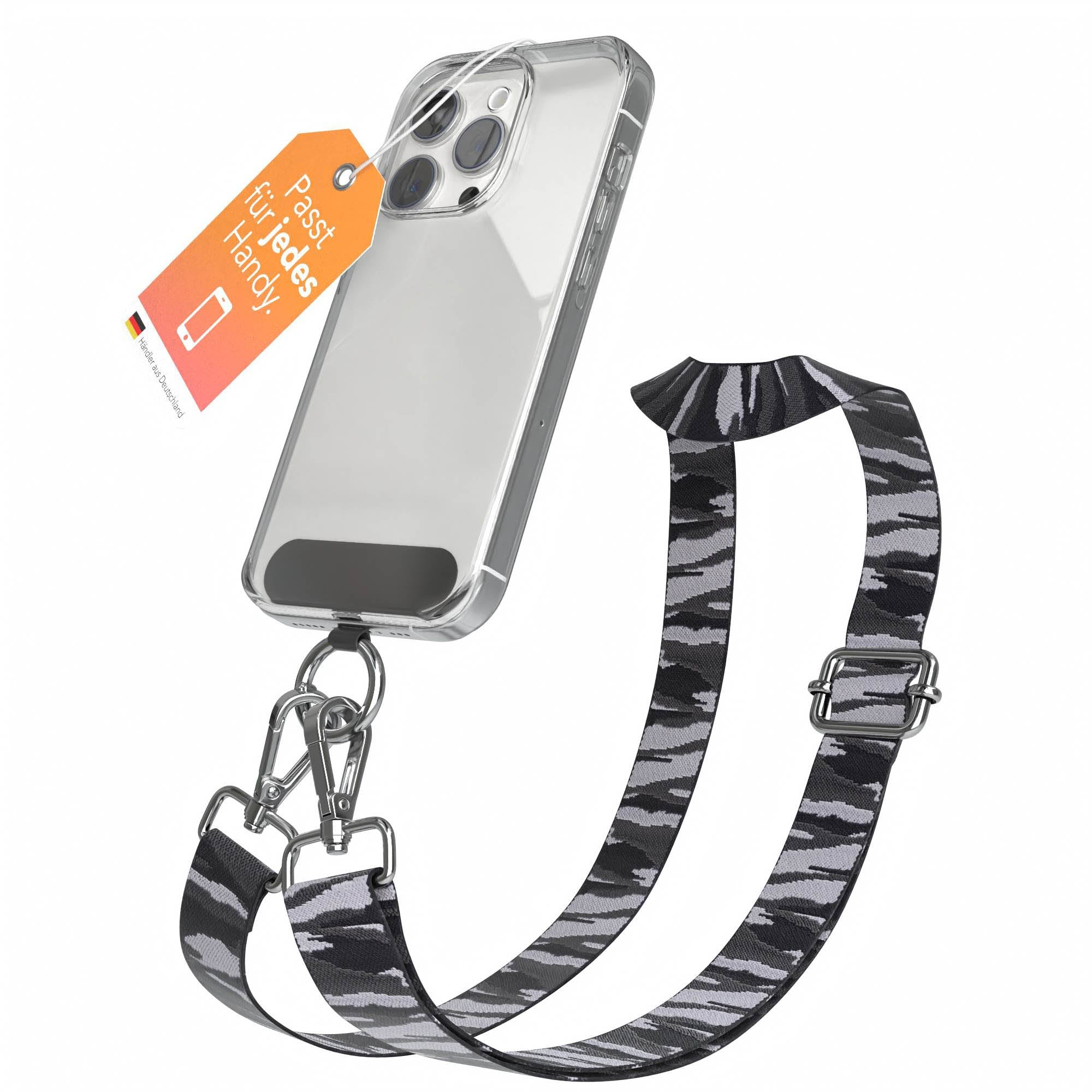 Universal Handykette mit verstellbarem Riemen und Karabinerhaken EAZY CASE #farbe_grau-camouflage