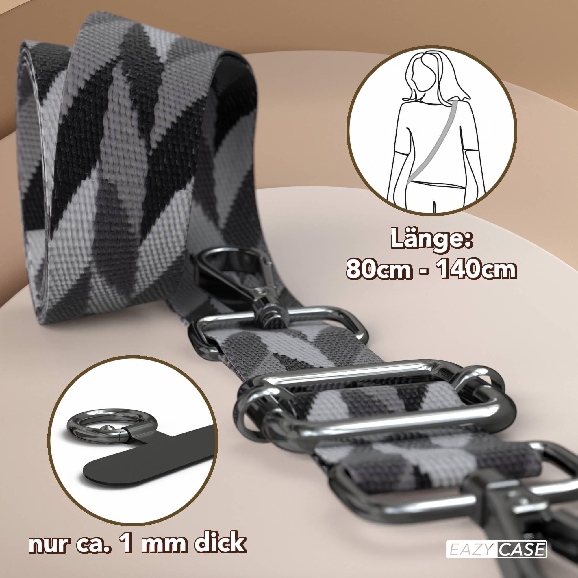 Universal Handykette mit verstellbarem Riemen und Karabinerhaken EAZY CASE