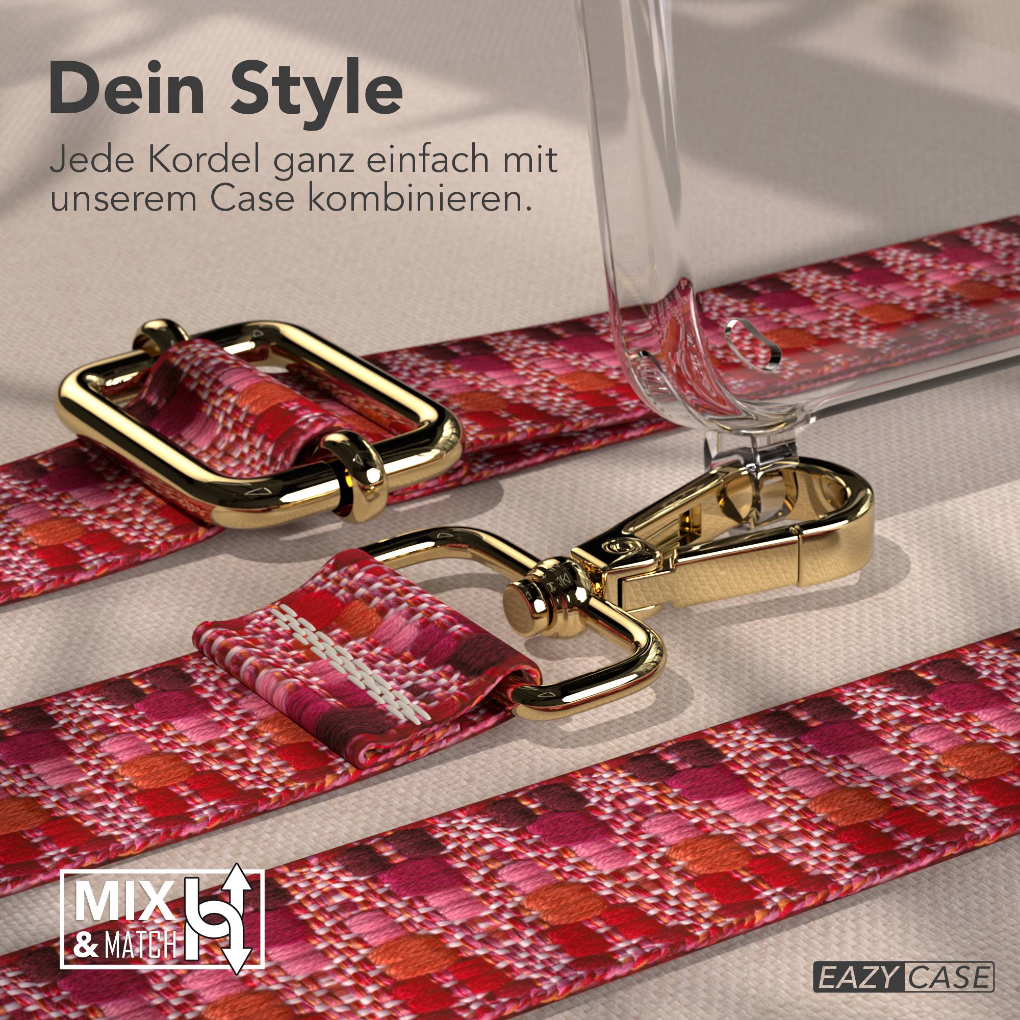 Samsung Galaxy S25 Handykette mit verstellbarem Boho Trageriemen und Metallapplikationen #farbe_beere-metallfarbe-gold