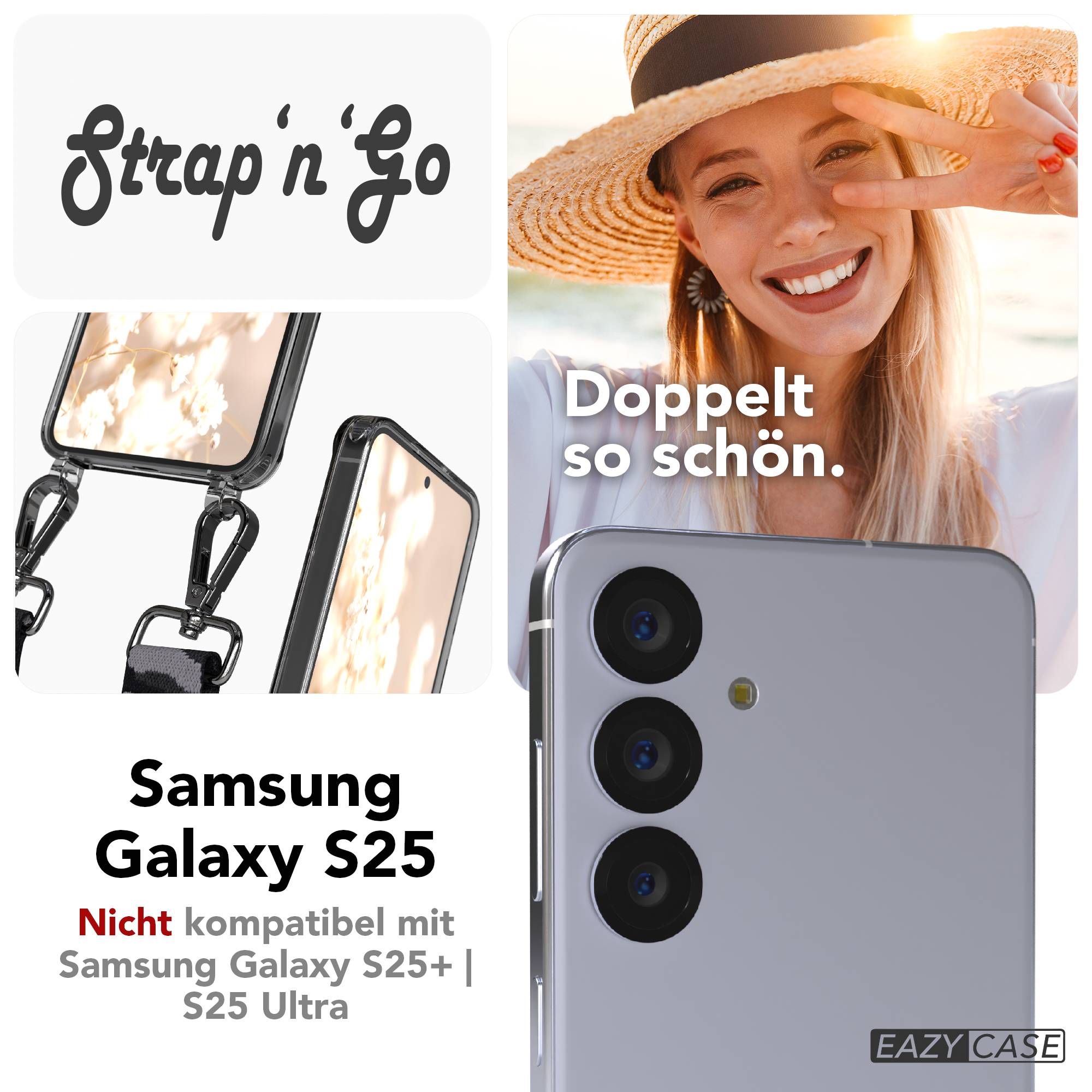 Samsung Galaxy S25 Handykette mit verstellbarem Boho Trageriemen und Metallapplikationen