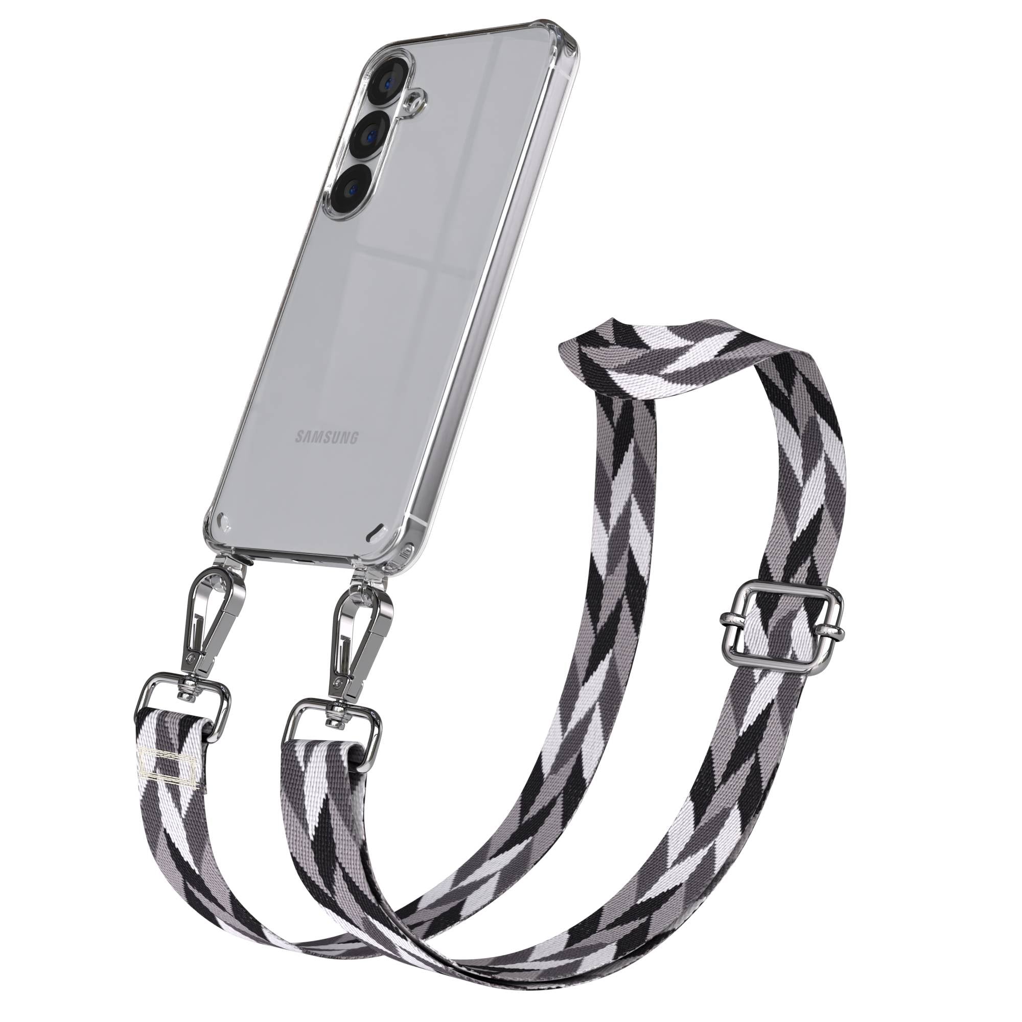 Samsung Galaxy S25 Handykette mit verstellbarem Boho Trageriemen und Metallapplikationen
