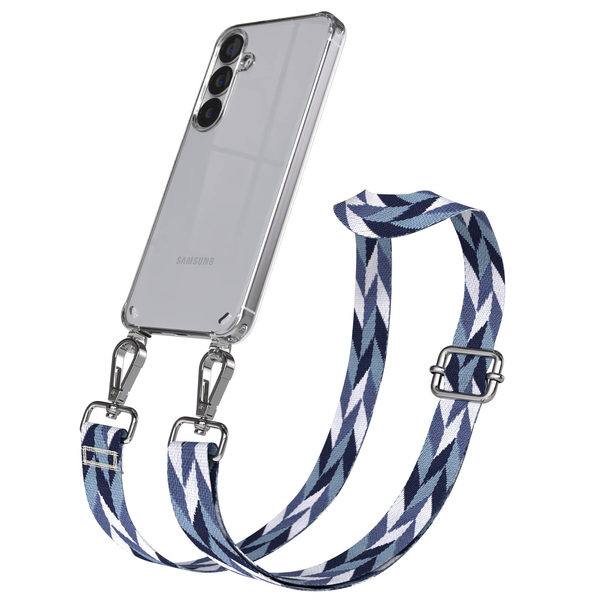 Samsung Galaxy S25 Handykette mit verstellbarem Boho Trageriemen und Metallapplikationen