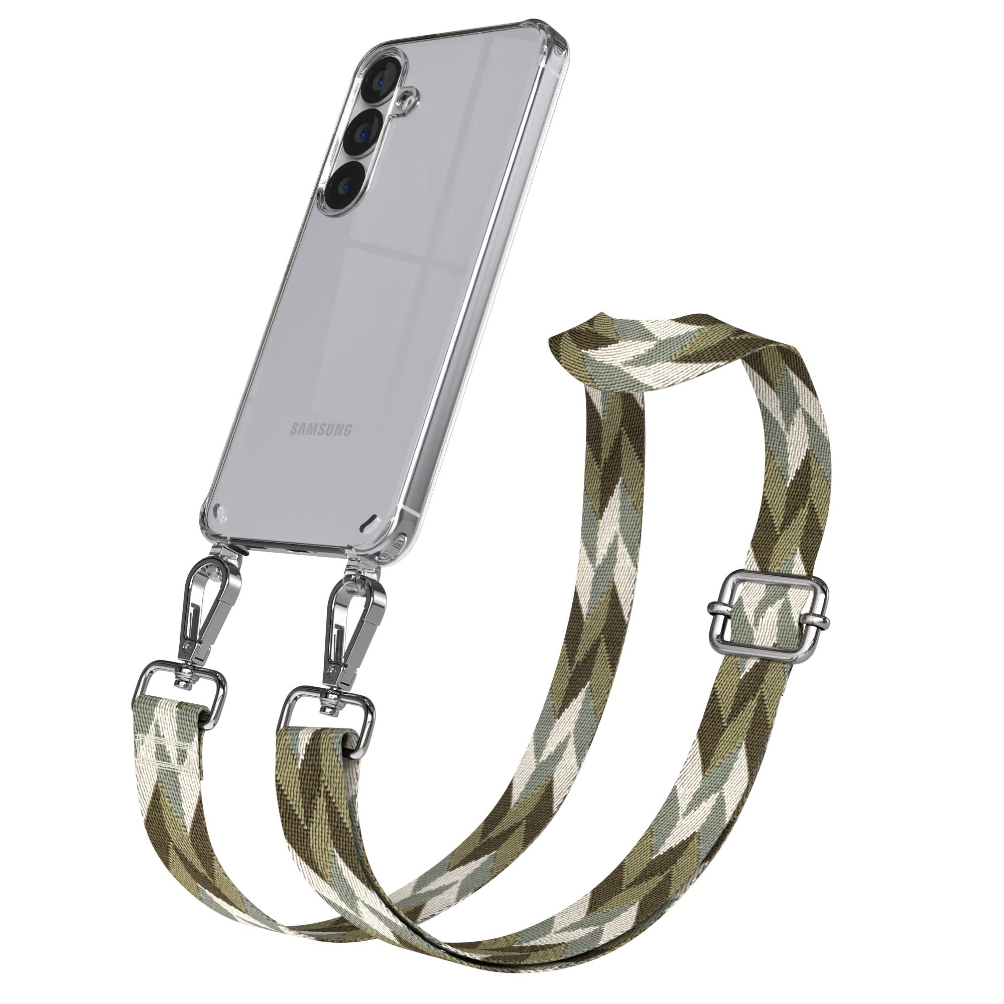 Samsung Galaxy S25 Handykette mit verstellbarem Boho Trageriemen und Metallapplikationen