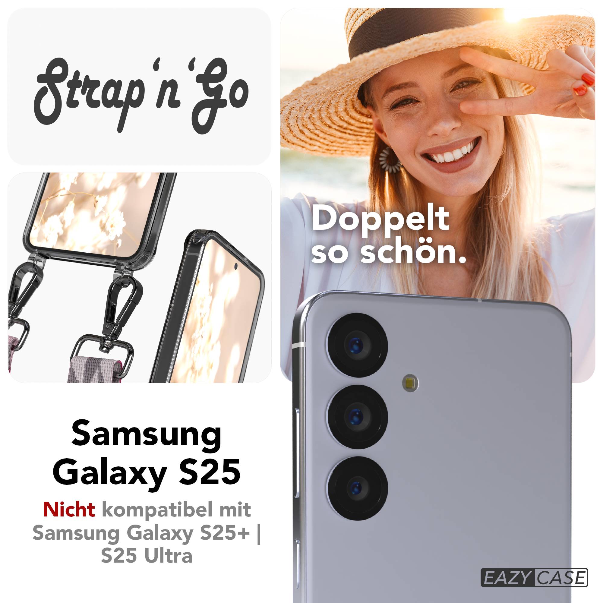 Samsung Galaxy S25 Handykette mit verstellbarem Boho Trageriemen und Metallapplikationen