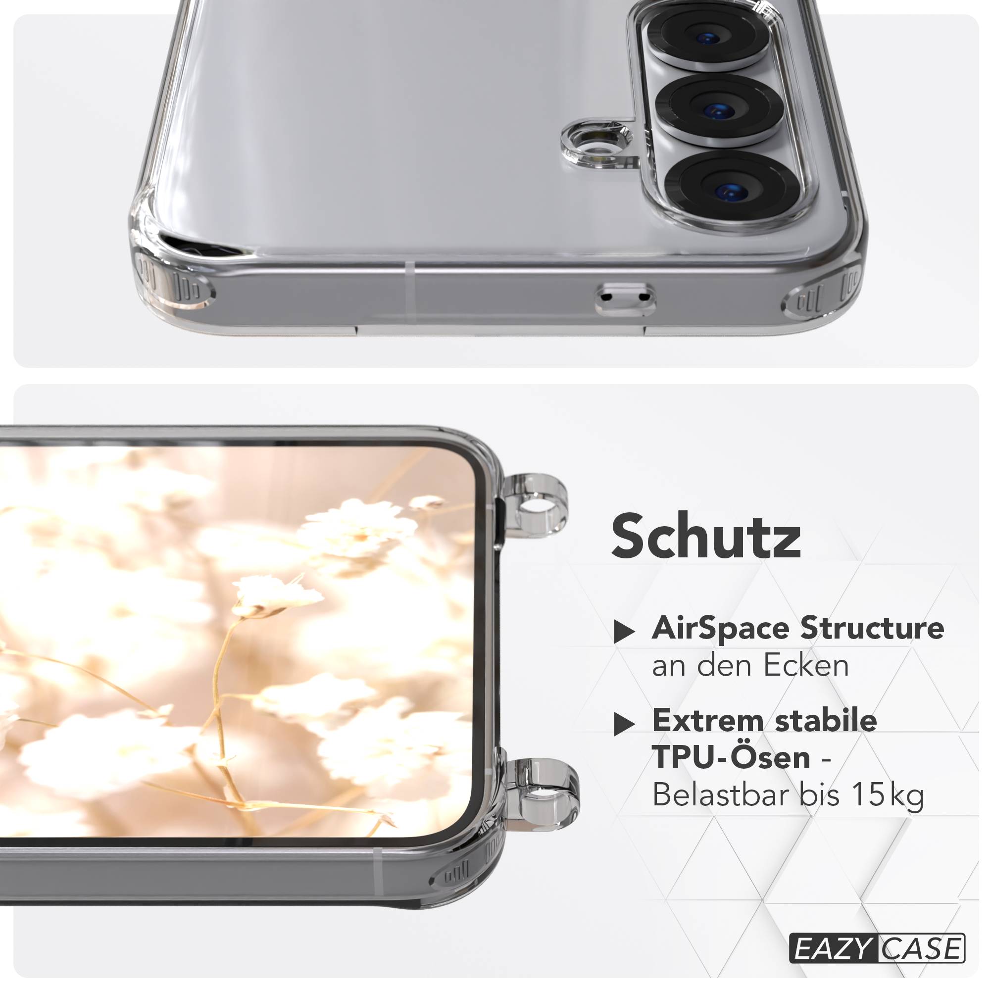 Samsung Galaxy S25 Plus Handykette mit Boho Band verstellbarer Trageriemen #farbe_dunkelgrun-camouflage-metallfarbe-gold