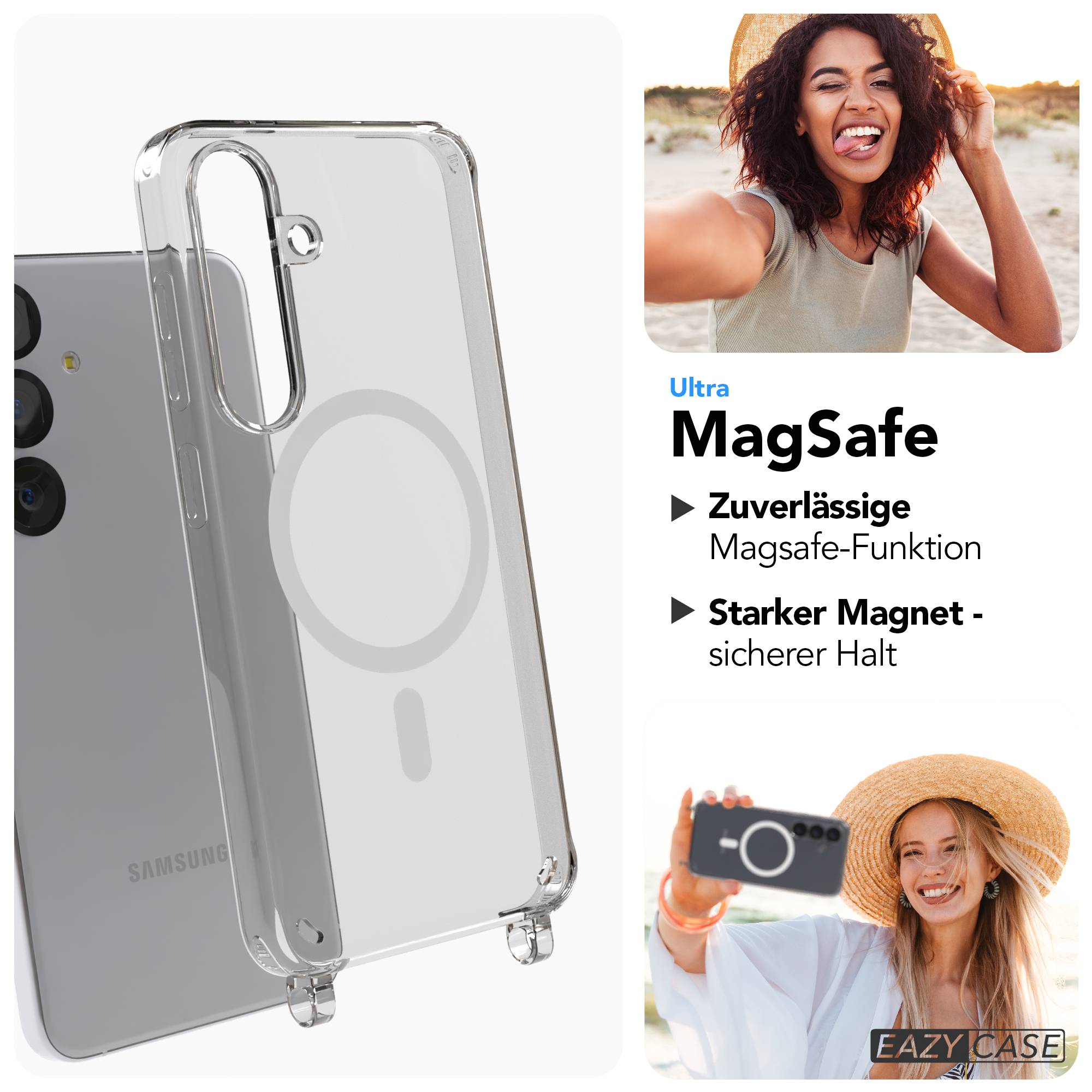 Samsung Galaxy S25 Handykette MagSafe mit verstellbarem Boho Band Set #farbe_grau-camouflage-metallfarbe-gold