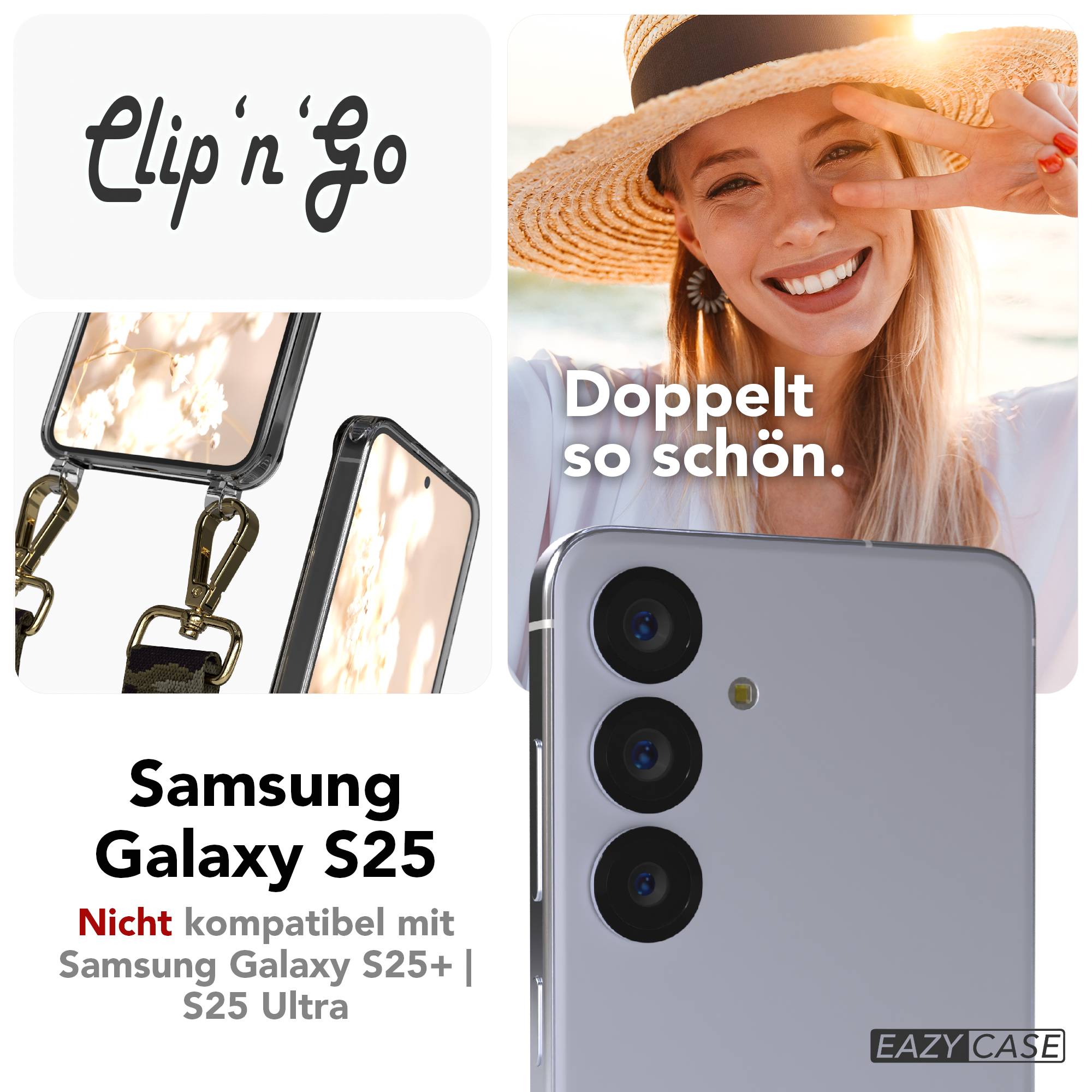 Samsung Galaxy S25 Handykette MagSafe mit verstellbarem Boho Band Set #farbe_grun-camouflage-metallfarbe-gold