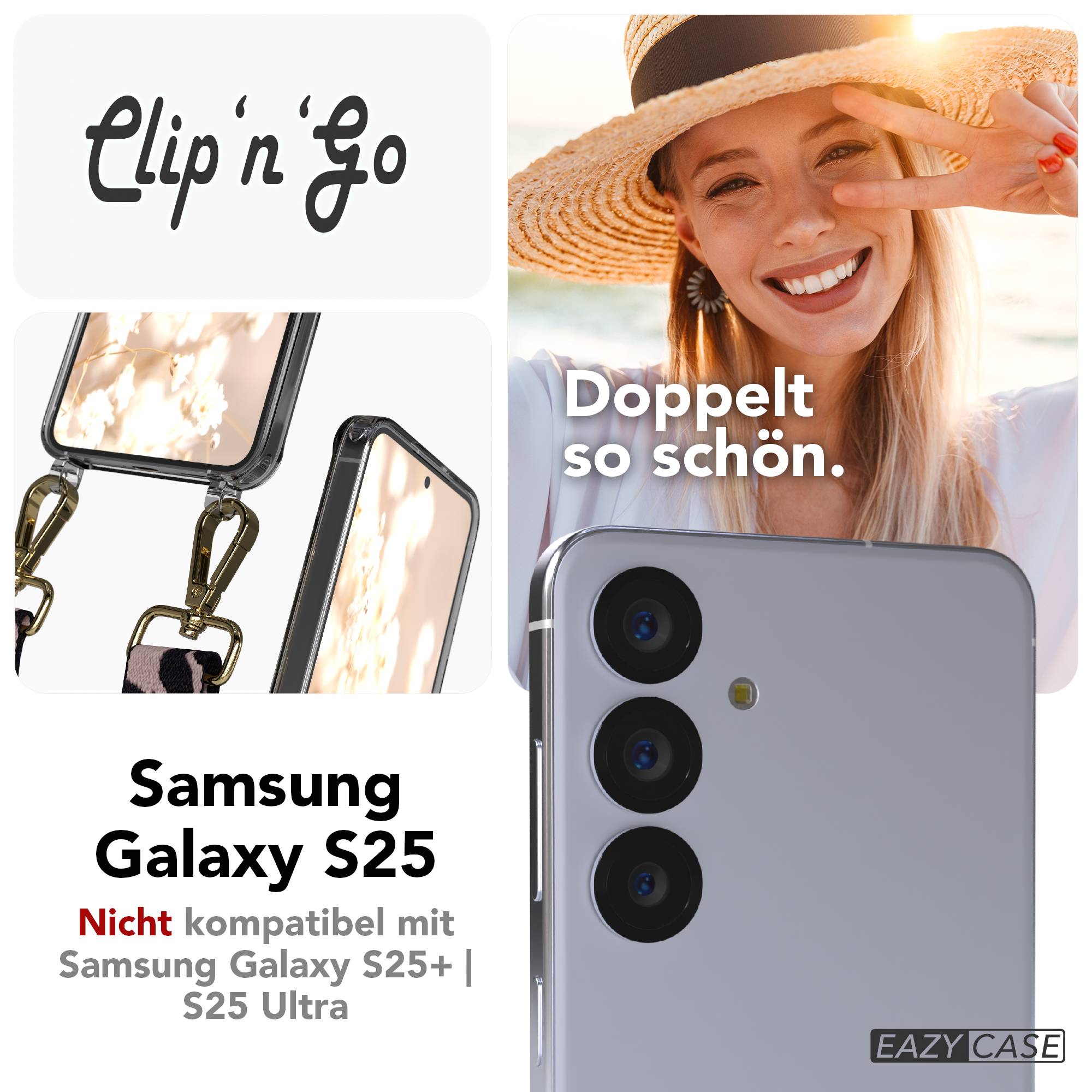 Samsung Galaxy S25 Handykette MagSafe mit verstellbarem Boho Band Set #farbe_rosa-camouflage-metallfarbe-gold