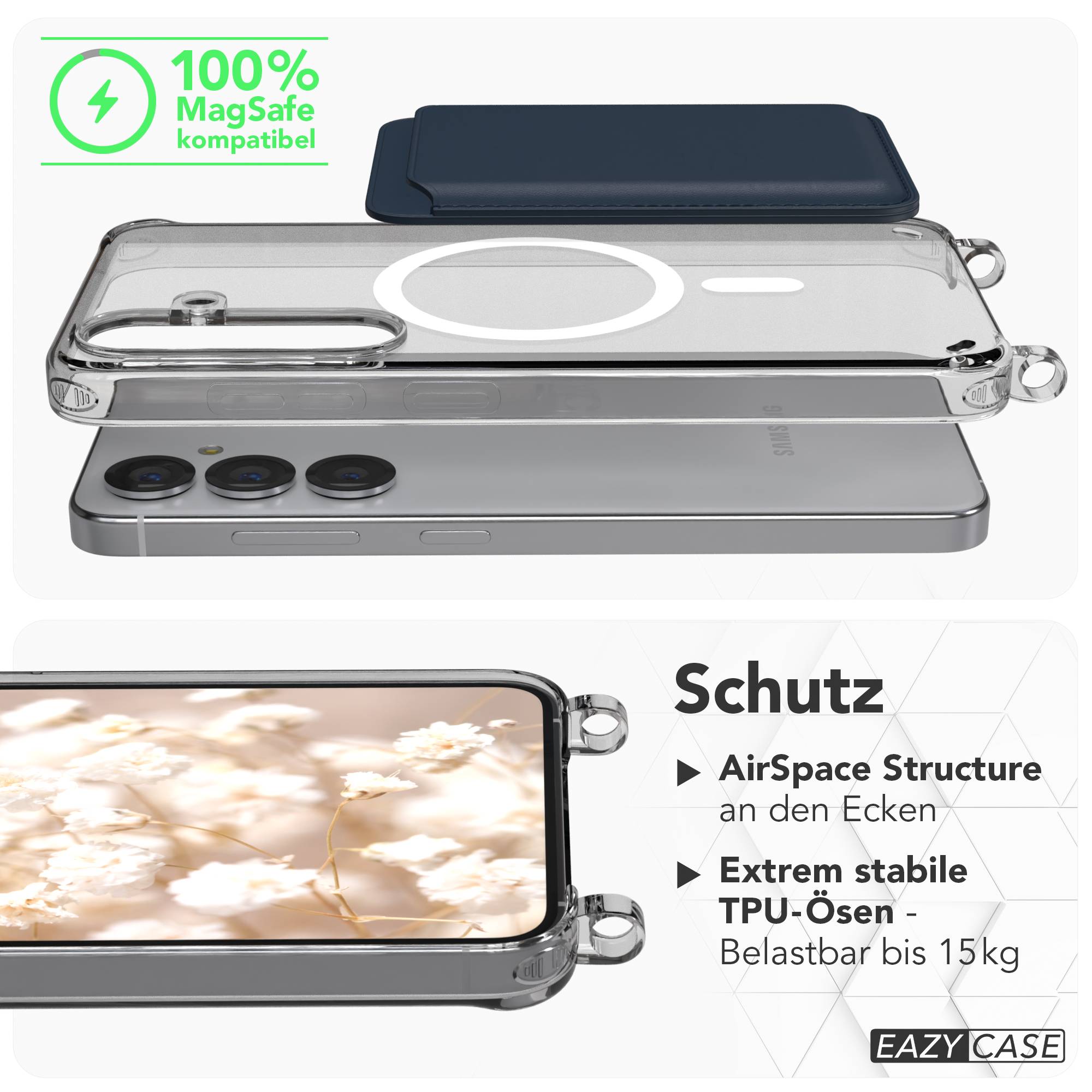 Samsung Galaxy S25 Handykette MagSafe mit verstellbarem Boho Band Set #farbe_rosa-camouflage-metallfarbe-gold