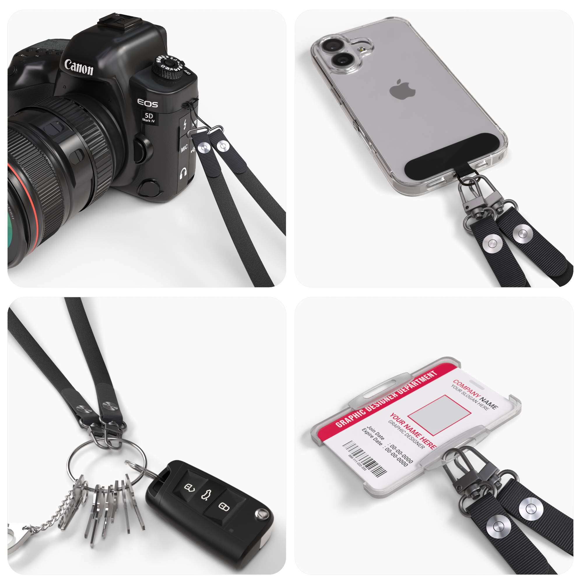 Magnetische Universal Handykette mit Karabiner und Connectoren zum Umhängen