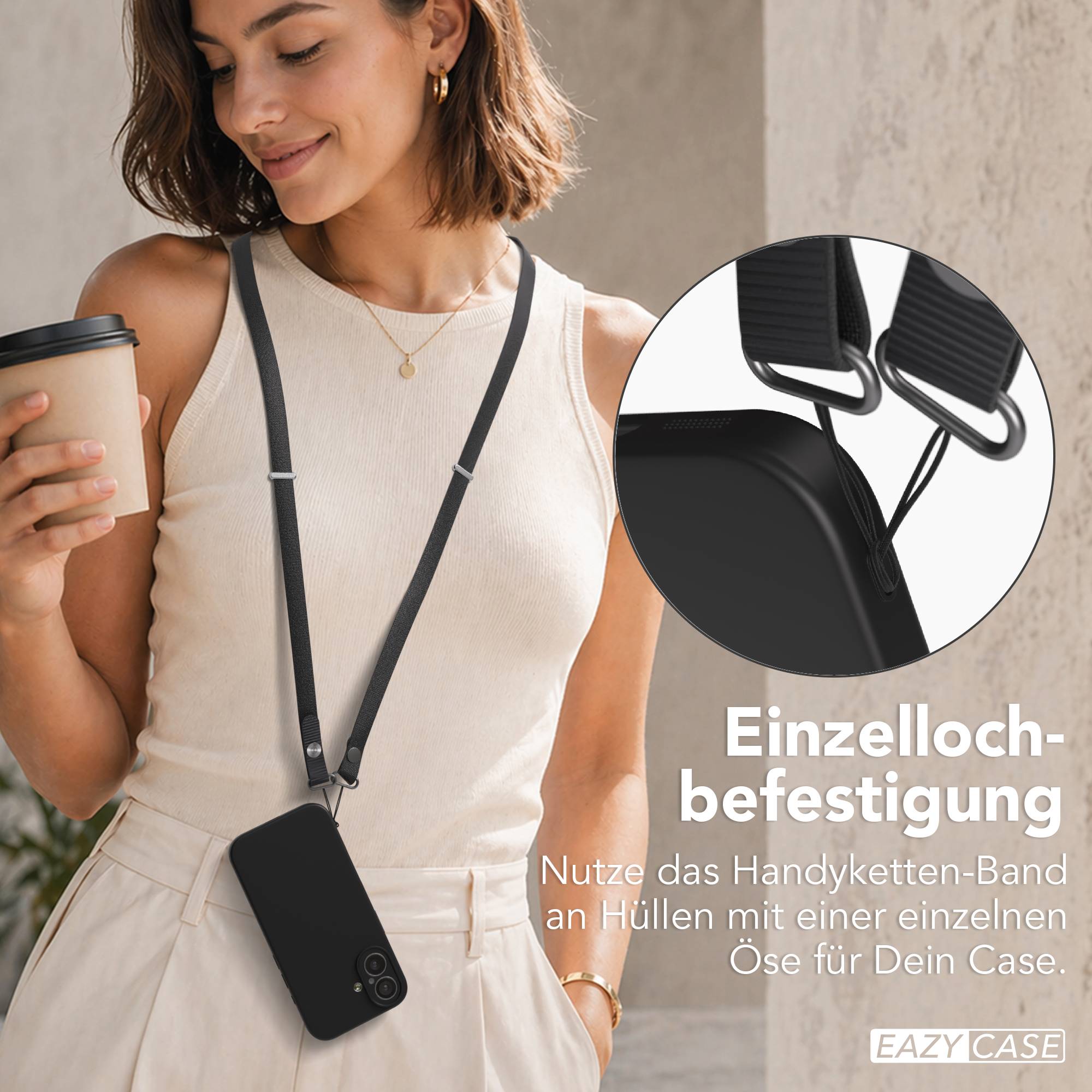 Magnetische Universal Handykette mit Karabiner und Connectoren zum Umhängen