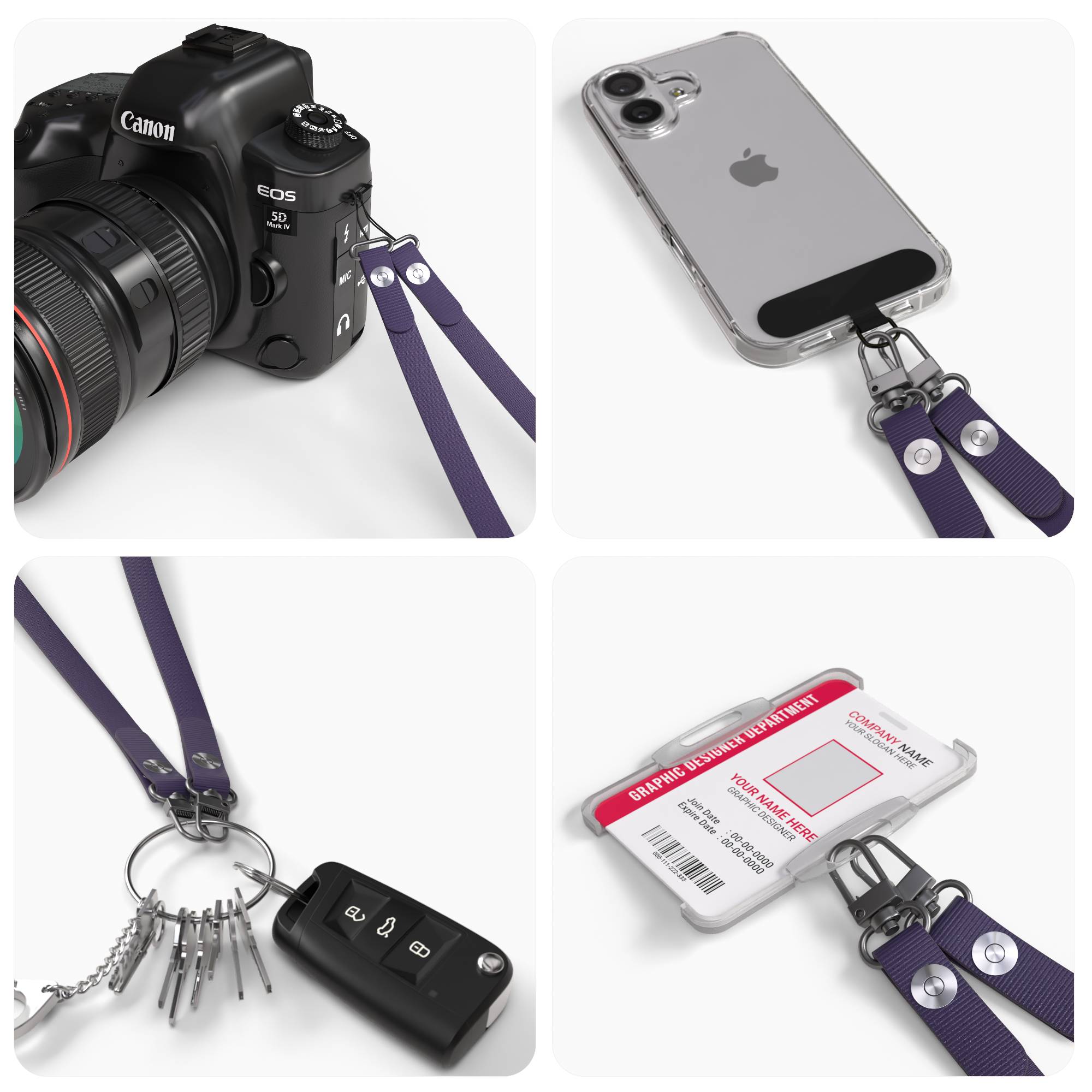 Magnetische Universal Handykette mit Karabiner und Connectoren zum Umhängen