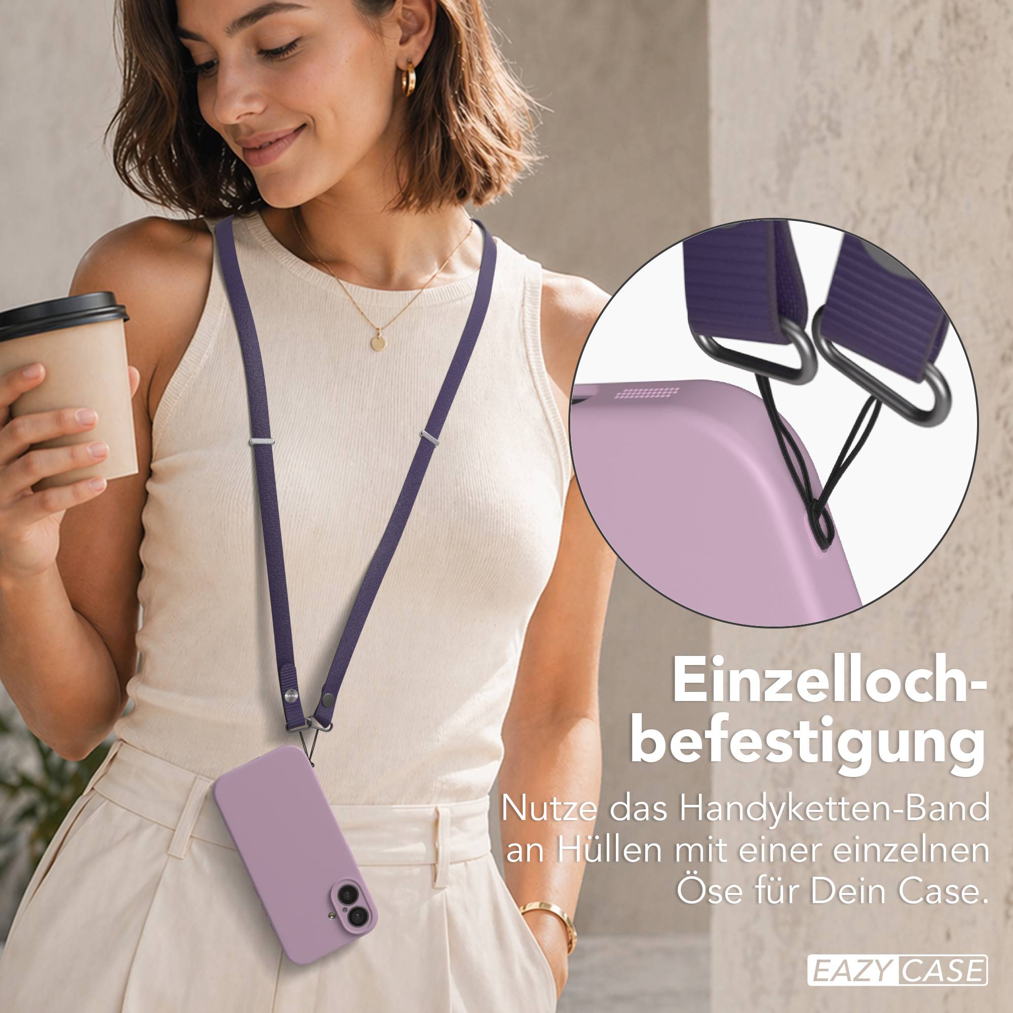 Magnetische Universal Handykette mit Karabiner und Connectoren zum Umhängen
