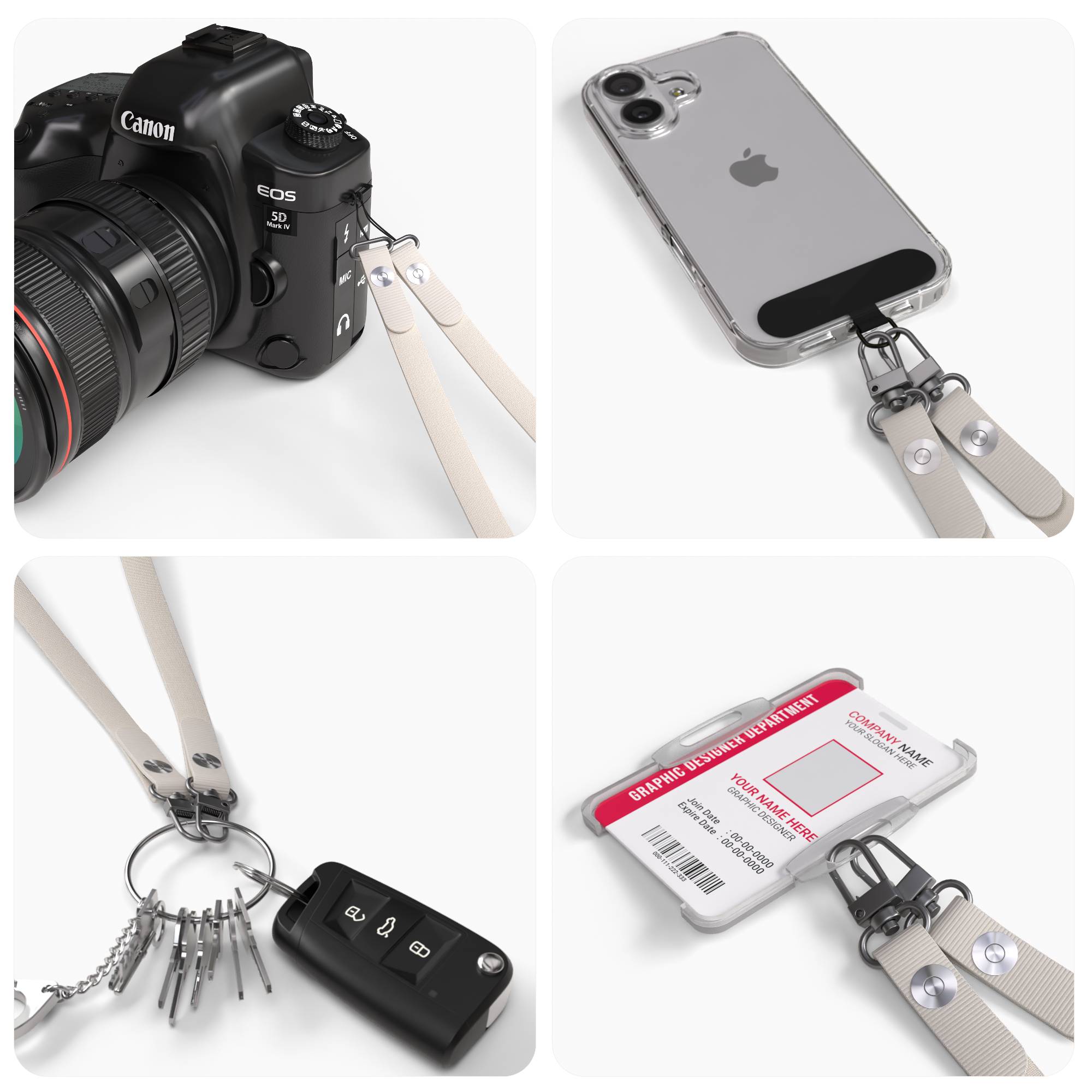 Magnetische Universal Handykette mit Karabiner und Connectoren zum Umhängen