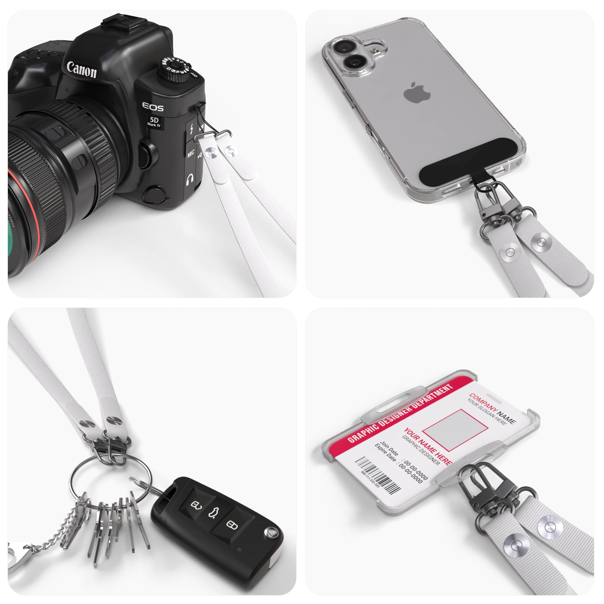 Magnetische Universal Handykette mit Karabiner und Connectoren zum Umhängen