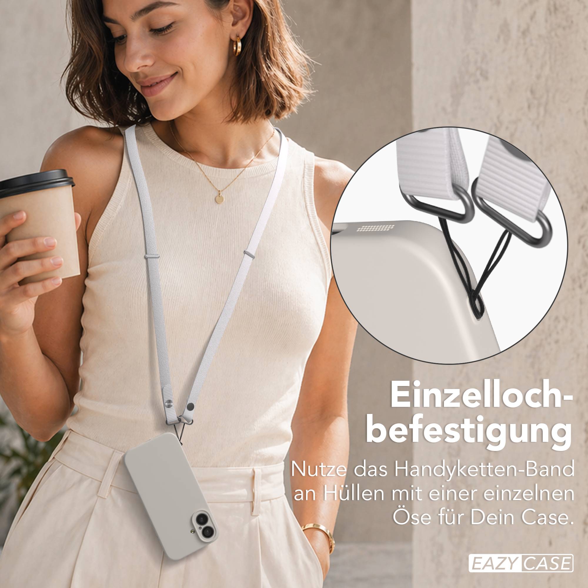 Magnetische Universal Handykette mit Karabiner und Connectoren zum Umhängen