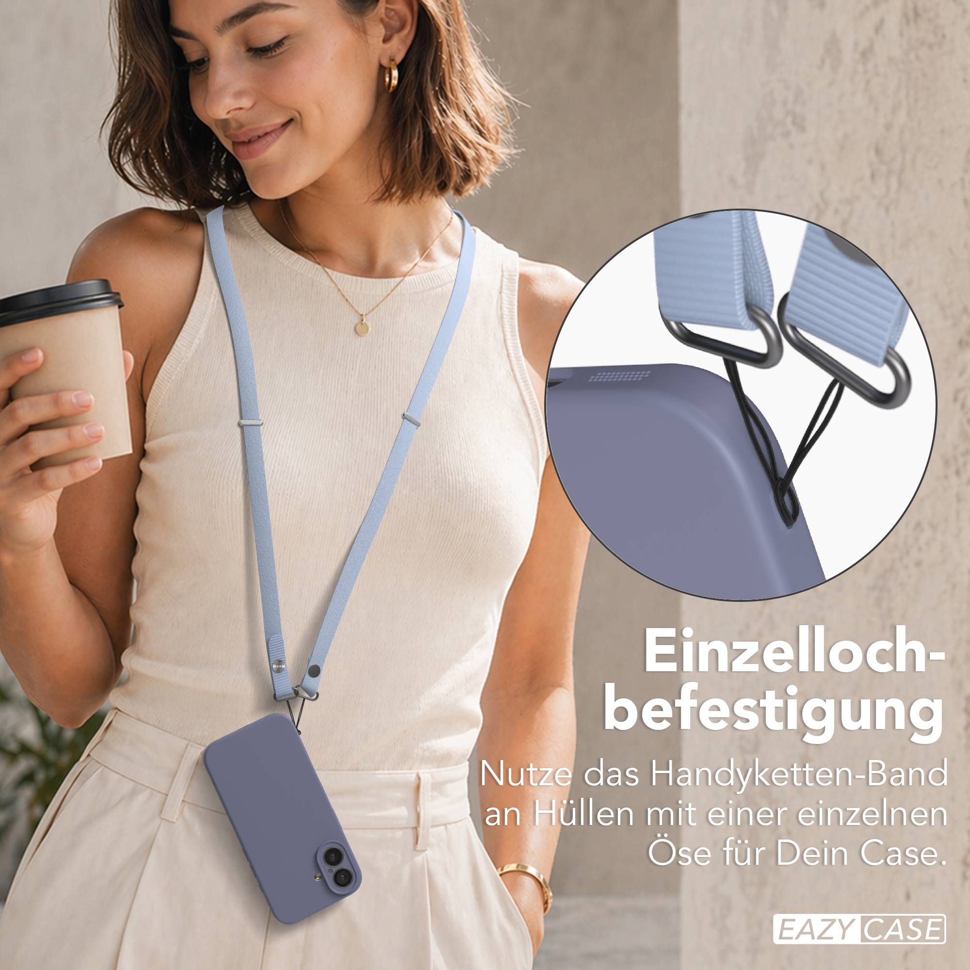 Magnetische Universal Handykette mit Karabiner und Connectoren zum Umhängen