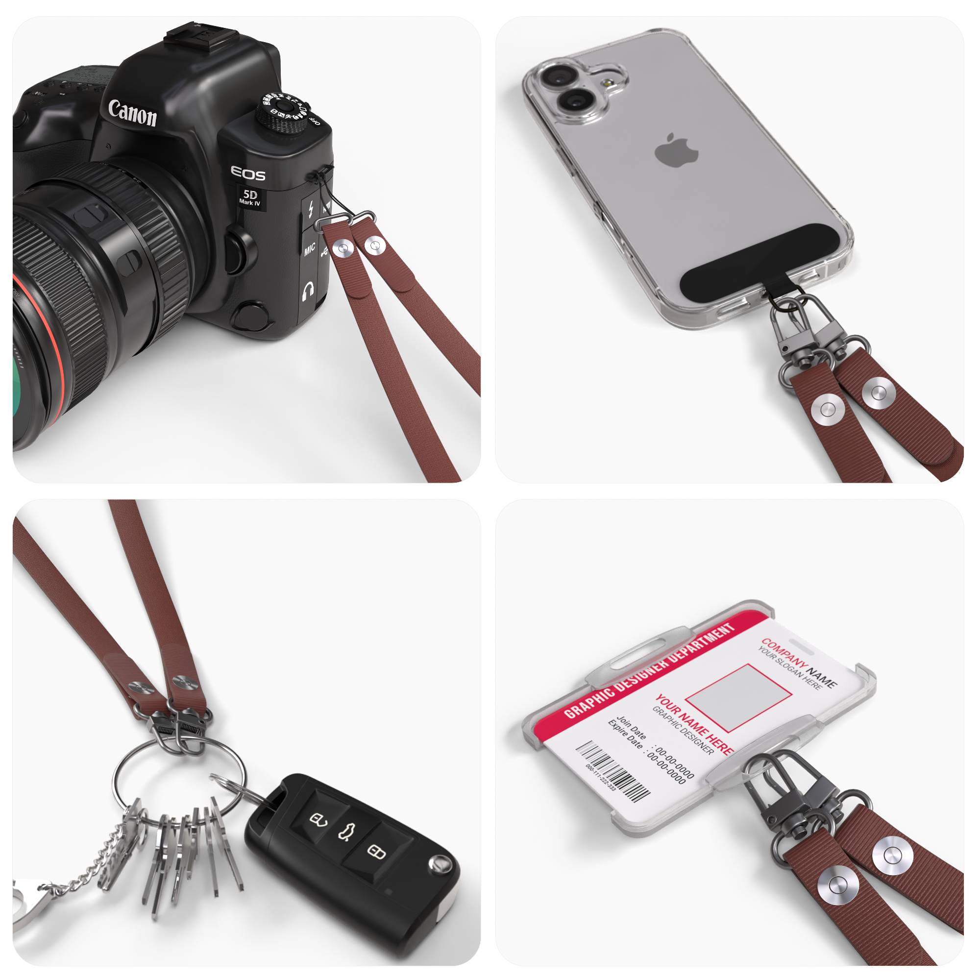 Magnetische Universal Handykette mit Karabiner und Connectoren zum Umhängen