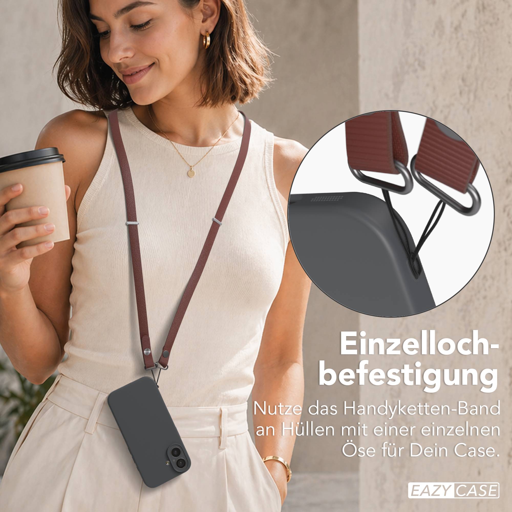 Magnetische Universal Handykette mit Karabiner und Connectoren zum Umhängen