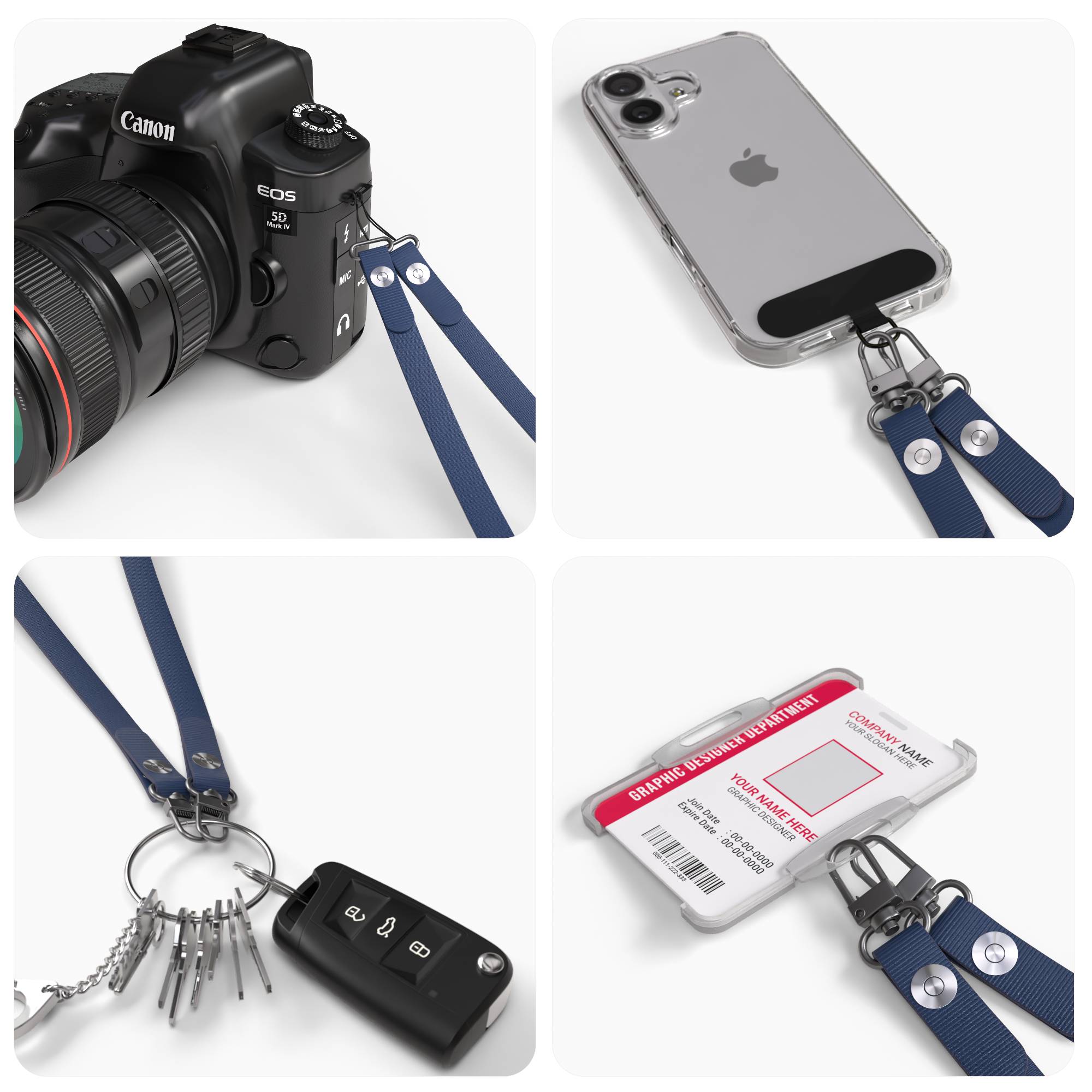 Magnetische Universal Handykette mit Karabiner und Connectoren zum Umhängen