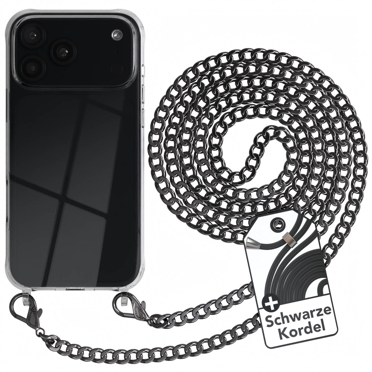 iPhone 18 Pro Max Hülle mit Metallkette + Schwarze Kordel