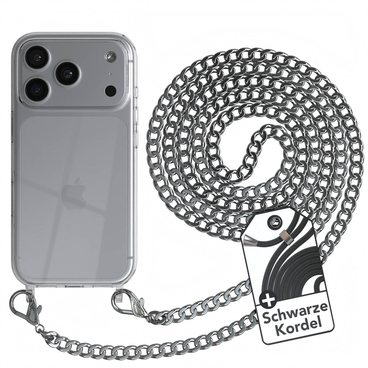 iPhone 18 Pro Hülle mit Metallkette + Schwarze Kordel
