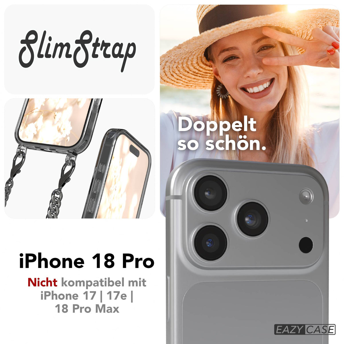 iPhone 18 Pro Hülle mit Metallkette + Schwarze Kordel