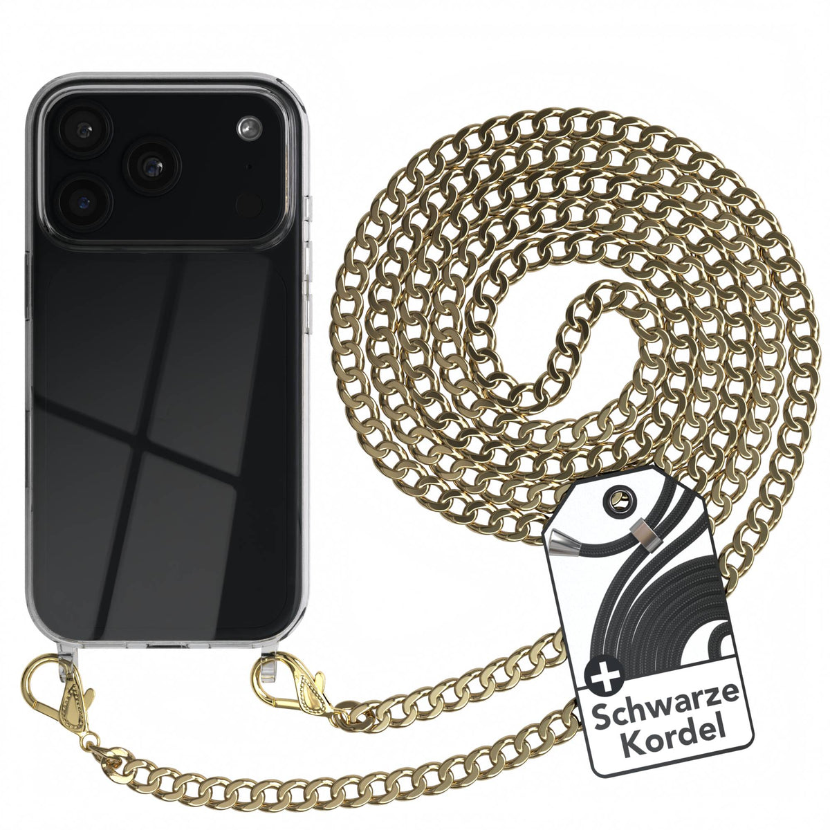 iPhone 18 Pro Hülle mit Metallkette + Schwarze Kordel