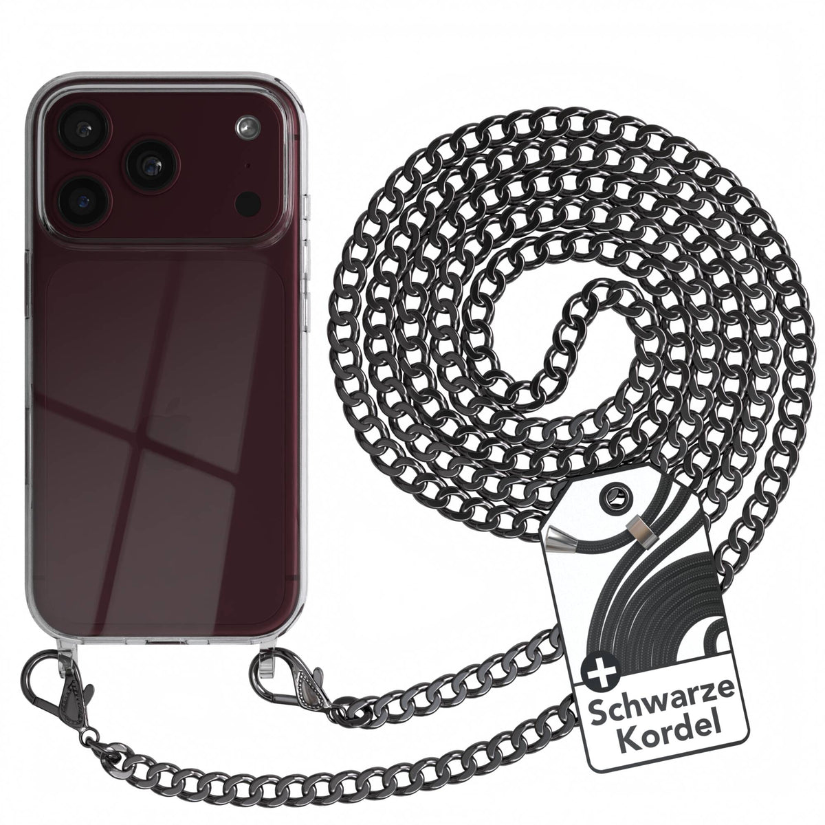 iPhone 18 Pro Hülle mit Metallkette + Schwarze Kordel