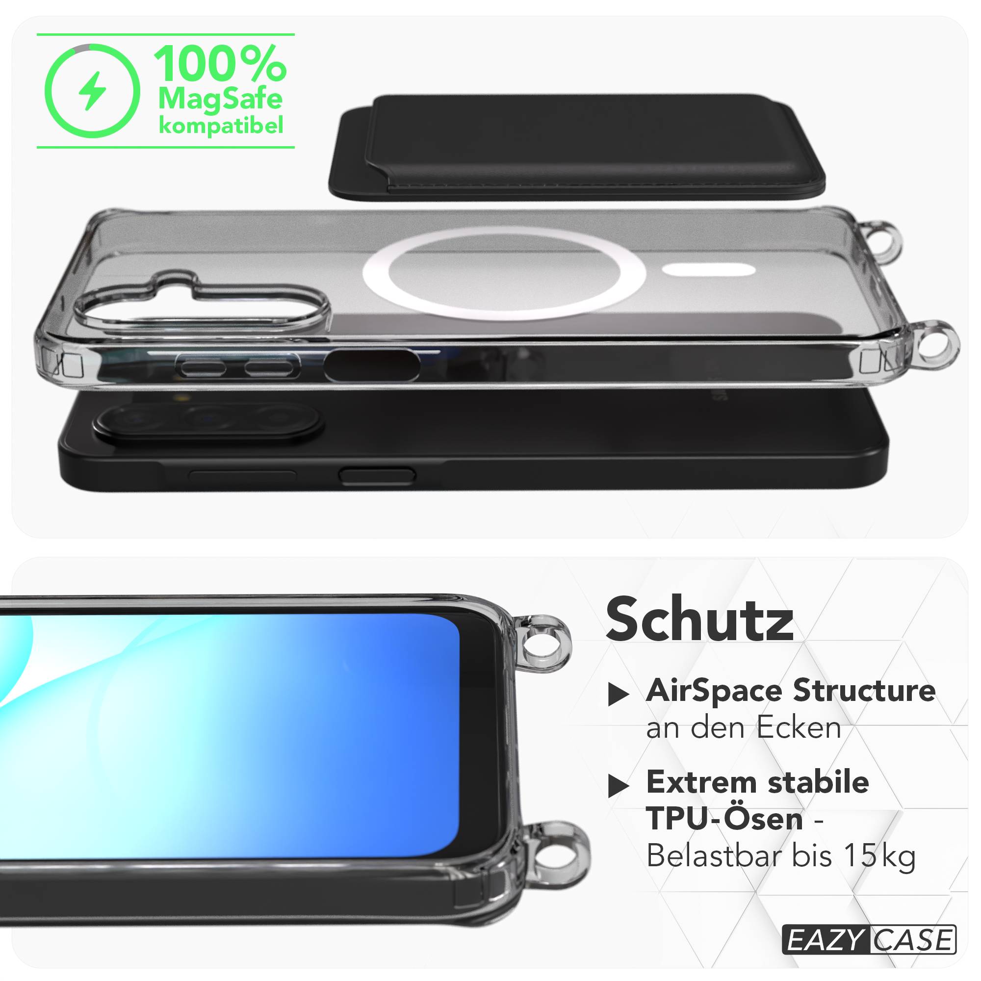 Samsung Galaxy A17 transparente Schutzhülle mit MagSafe und Handyketten Befestigungsösen