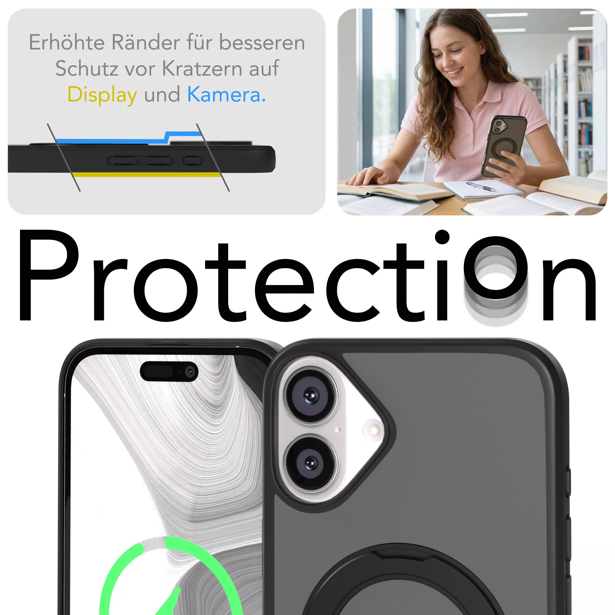iPhone 16 Plus Bumper Hülle mit drehbarem Ring und MagSafe Funktion