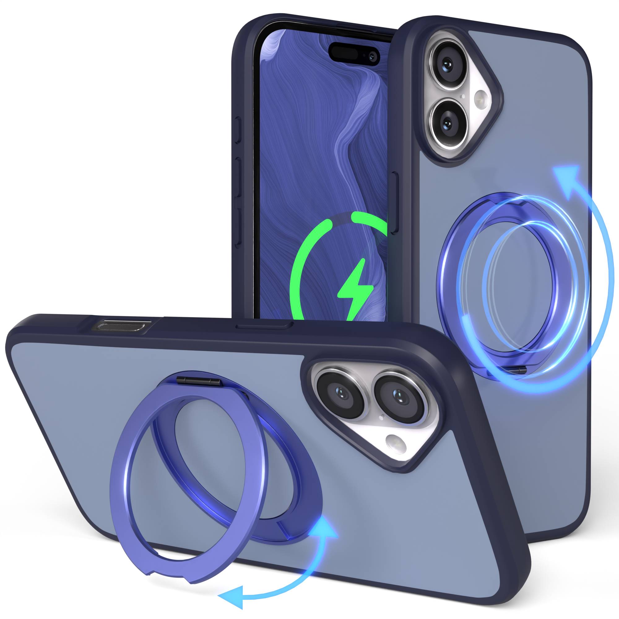 iPhone 16 Plus Bumper Hülle mit drehbarem Ring und MagSafe Funktion