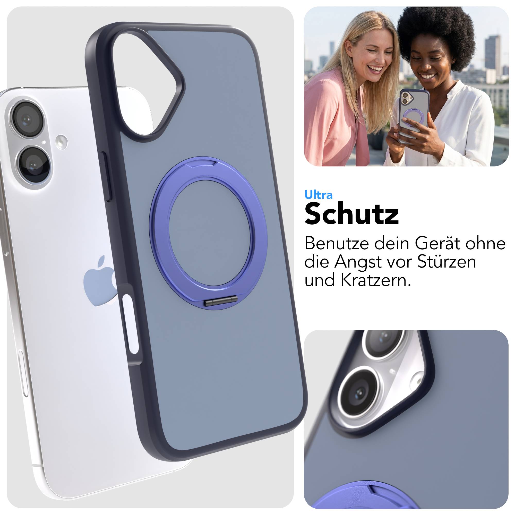 iPhone 16 Plus Bumper Hülle mit drehbarem Ring und MagSafe Funktion