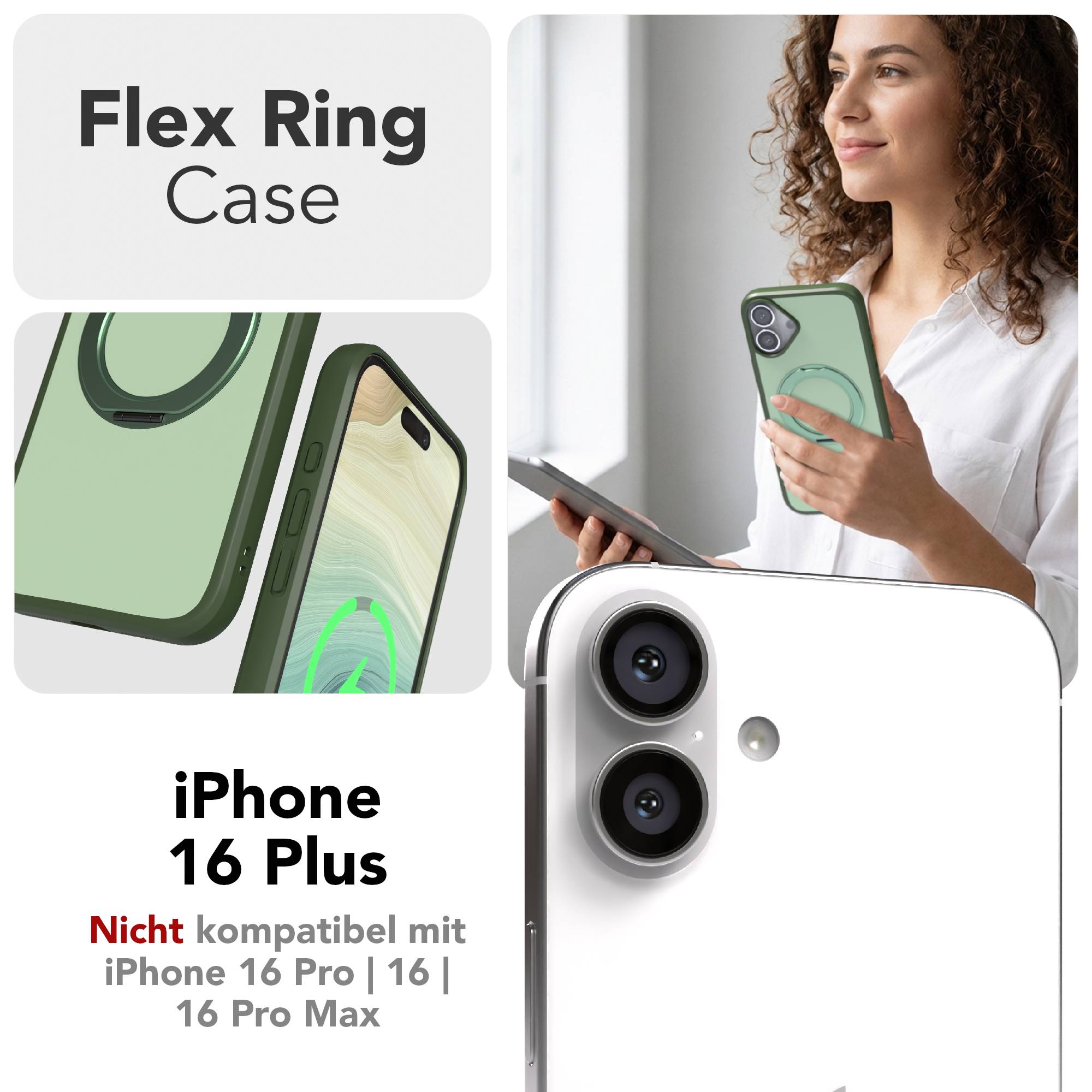 iPhone 16 Plus Bumper Hülle mit drehbarem Ring und MagSafe Funktion