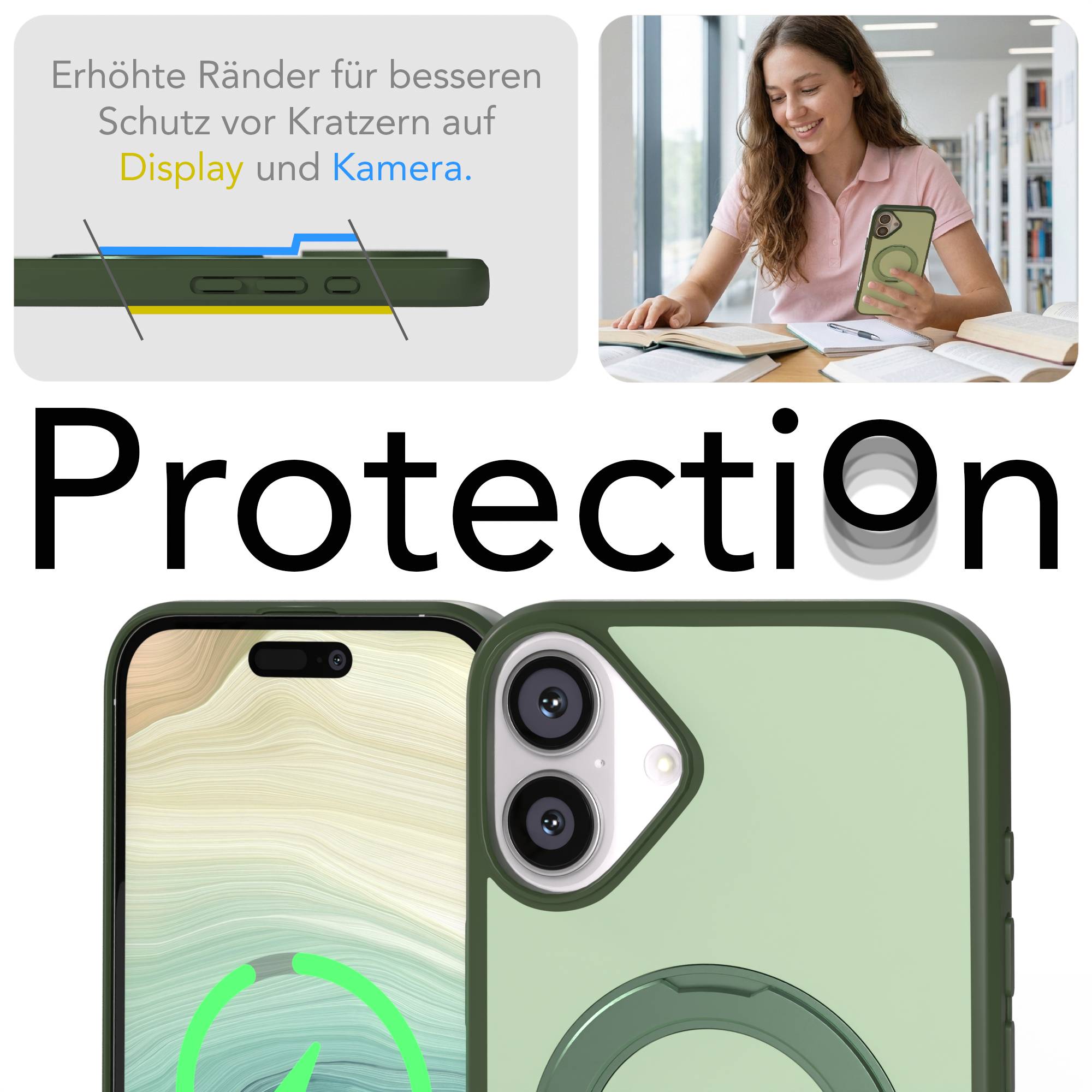 iPhone 16 Plus Bumper Hülle mit drehbarem Ring und MagSafe Funktion