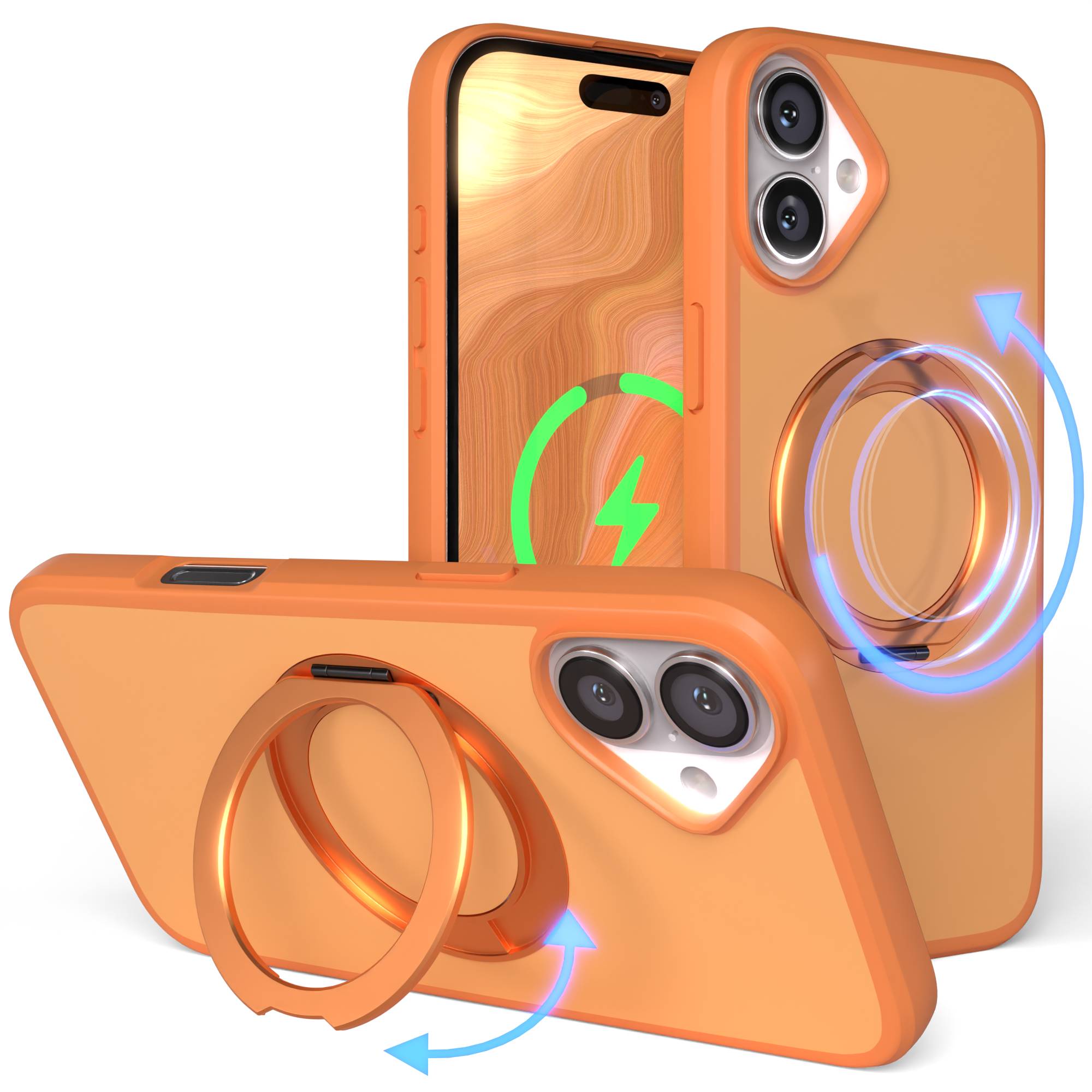 iPhone 16 Plus Bumper Hülle mit drehbarem Ring und MagSafe Funktion