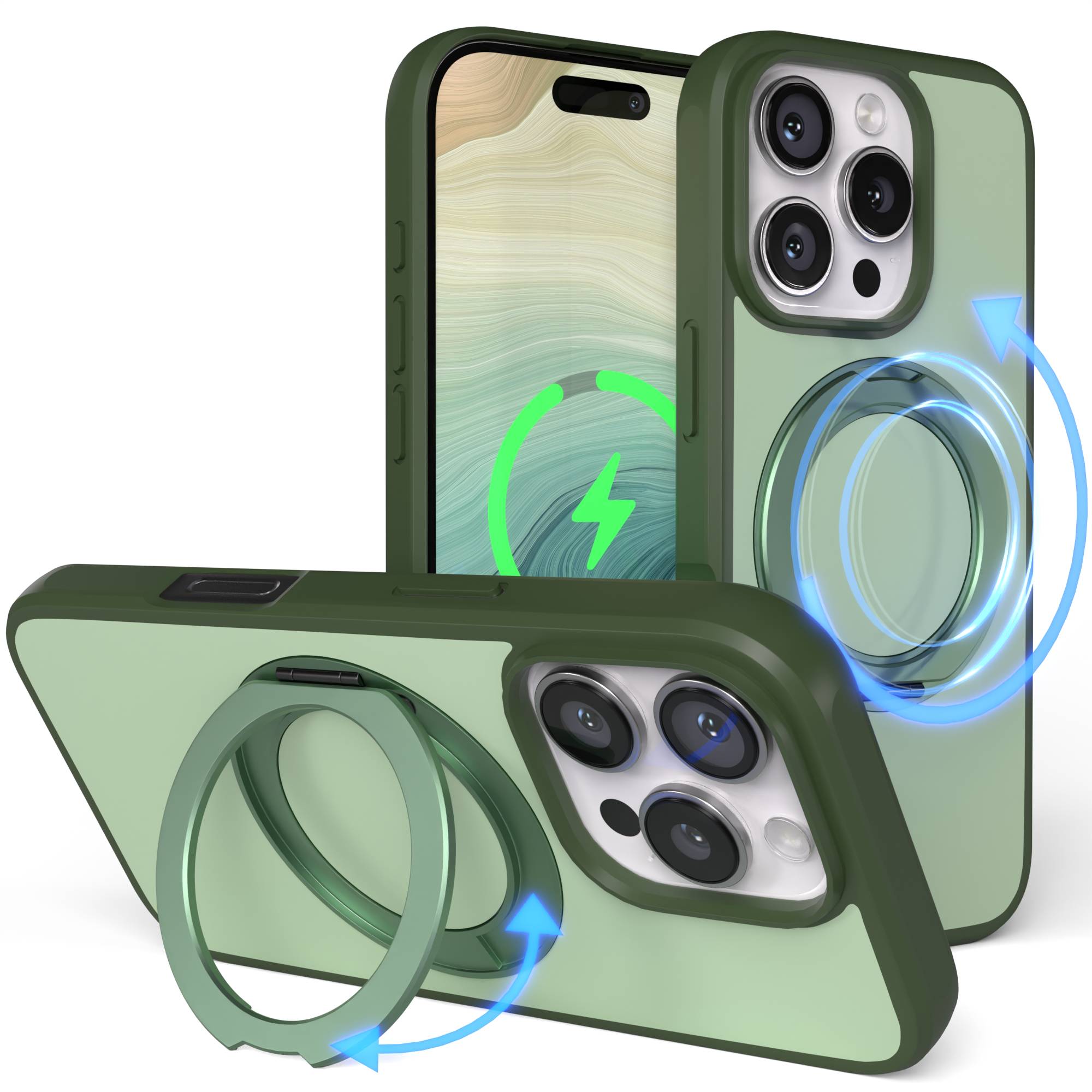 iPhone 16 Pro Bumper Hülle mit drehbarem Ring und MagSafe Funktion