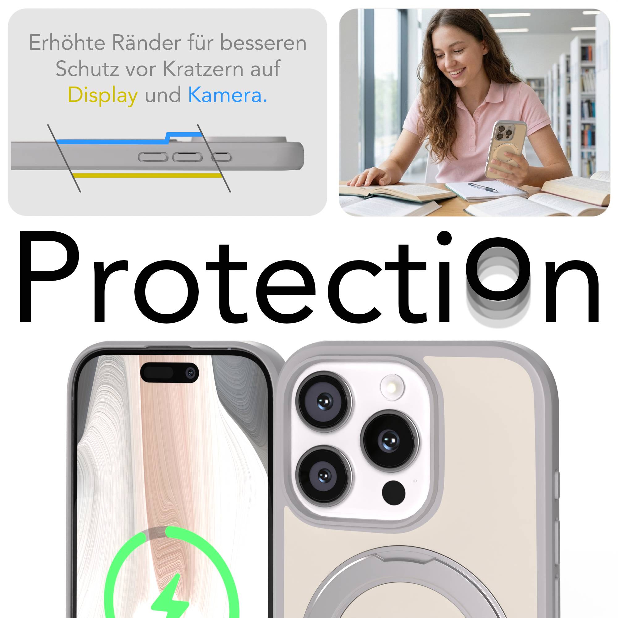 iPhone 16 Pro Bumper Hülle mit drehbarem Ring und MagSafe Funktion