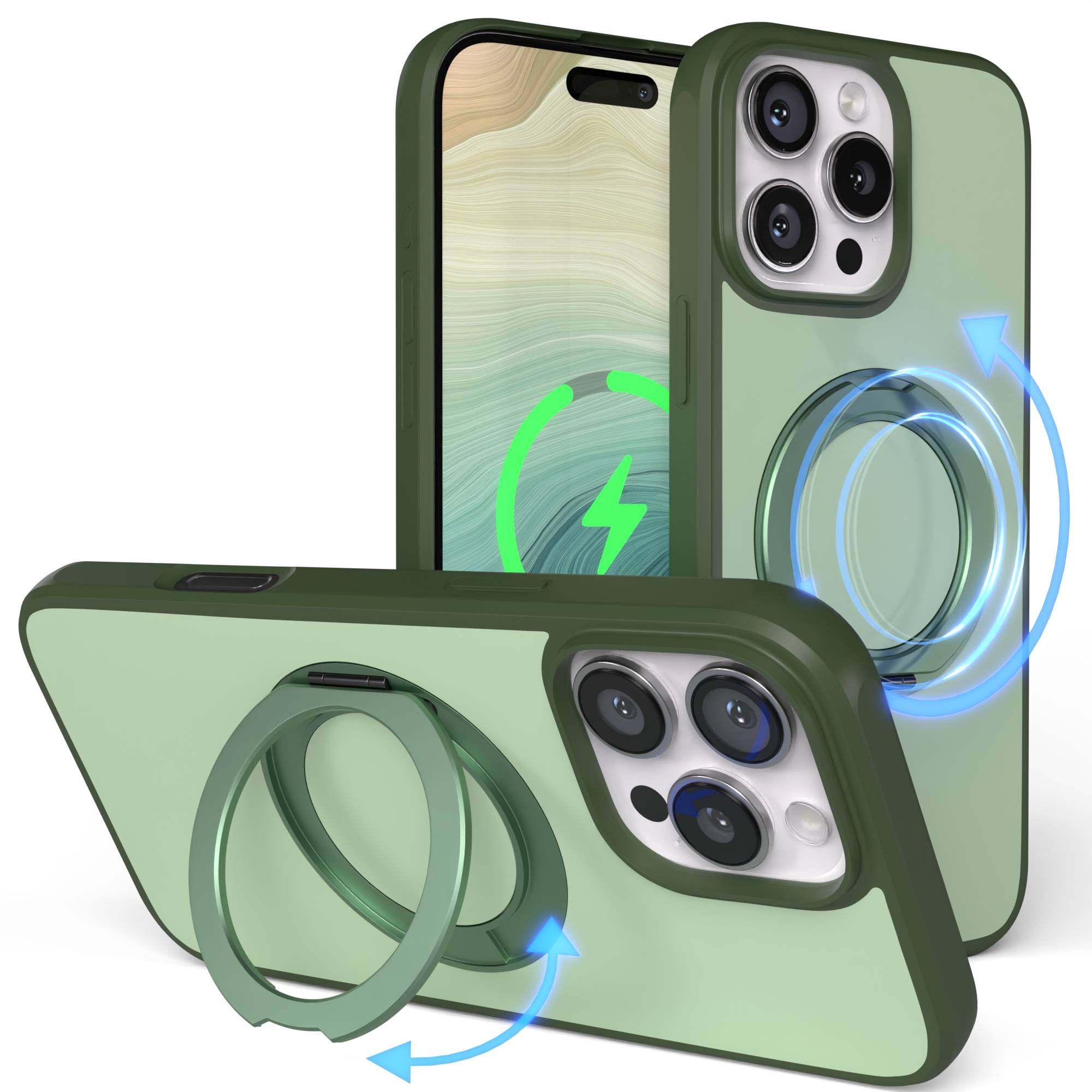 iPhone 16 Pro Max Bumper Hülle mit drehbarem Ring und MagSafe Funktion