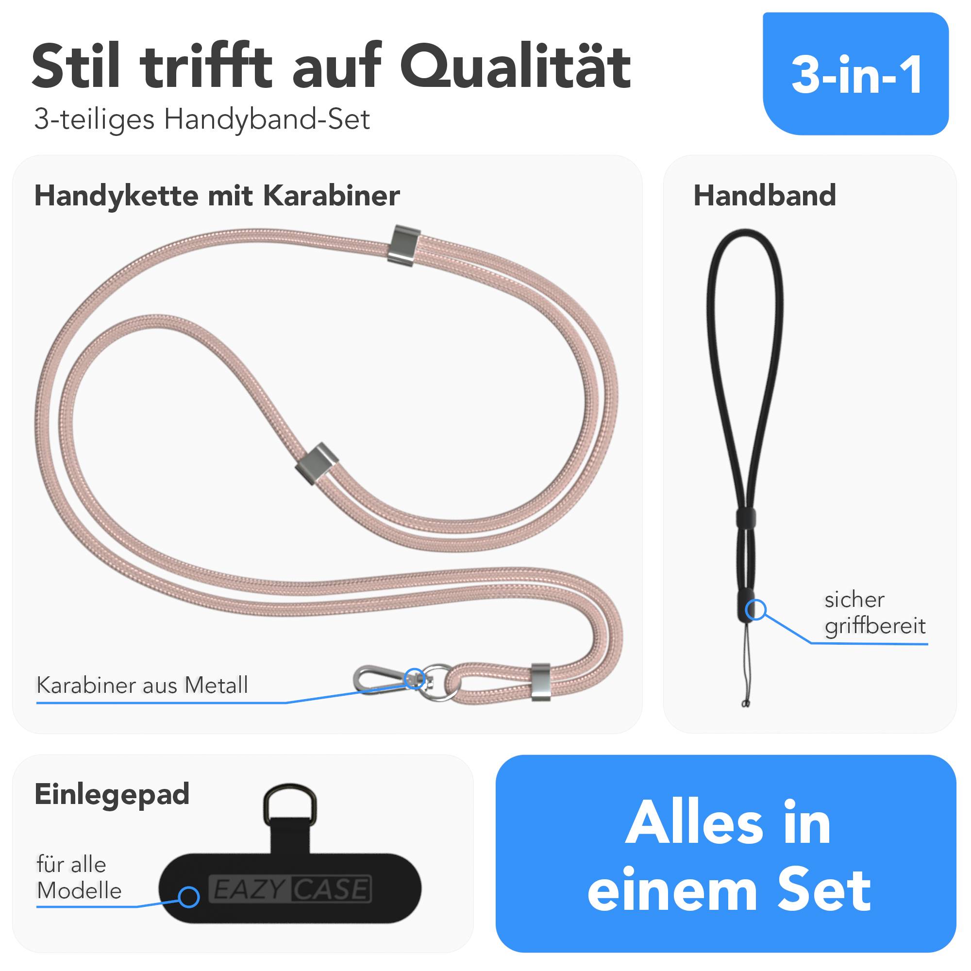 Universal Handykette mit Einlege-Pad und Karabiner für Smartphones