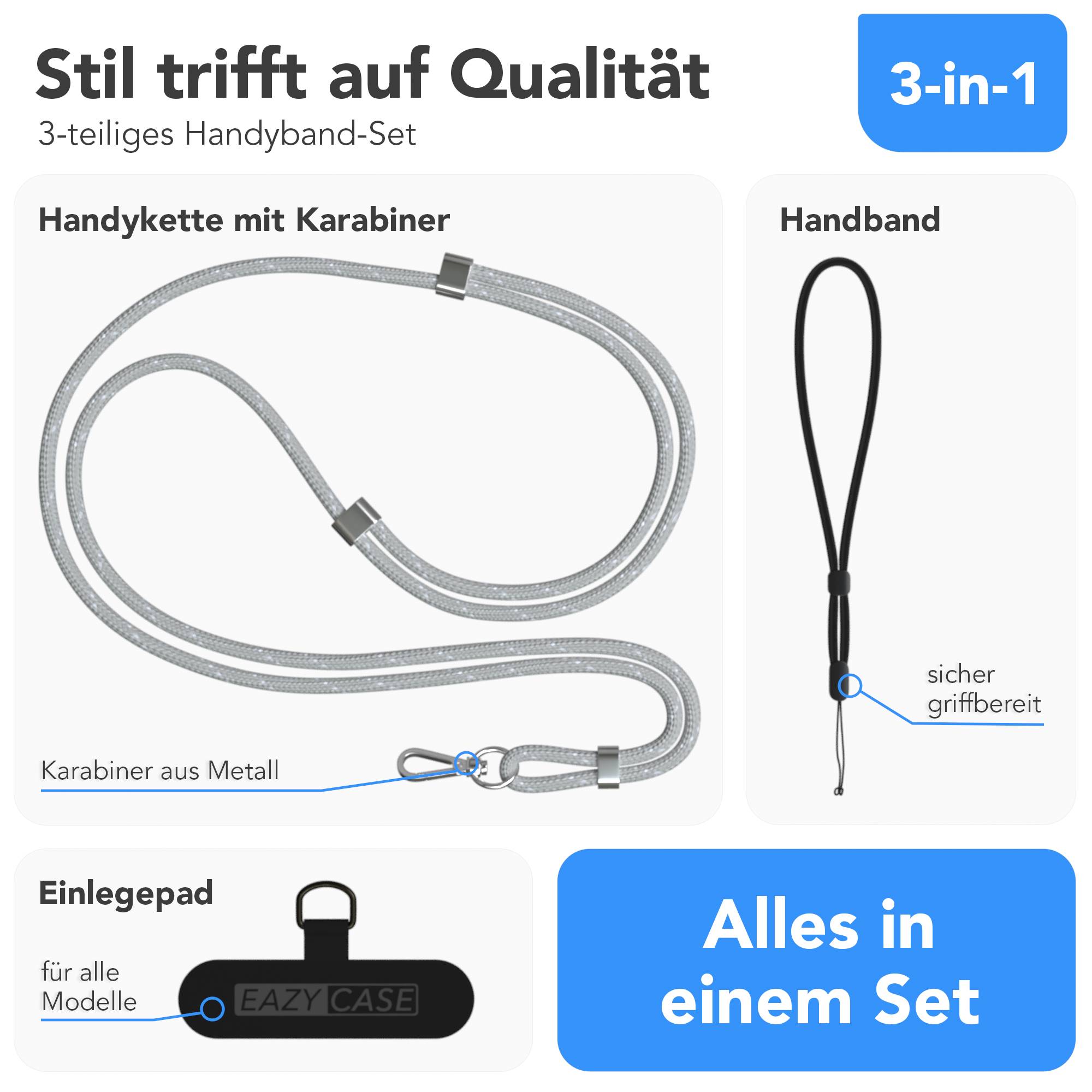Universal Handykette mit Einlege-Pad und Karabiner für Smartphones
