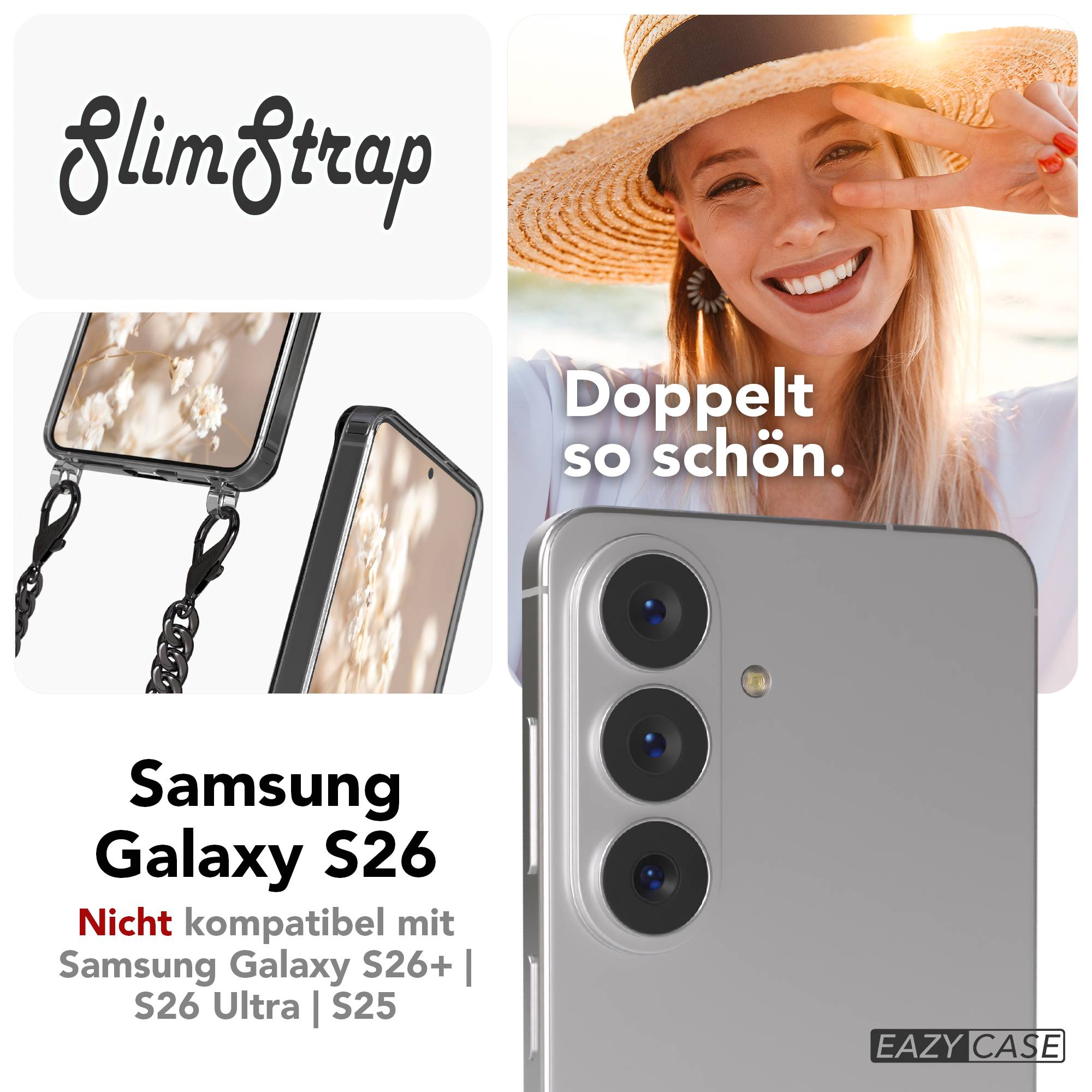 Samsung Galaxy S26 Handykette mit schwarzer Kordel und Metallkette
