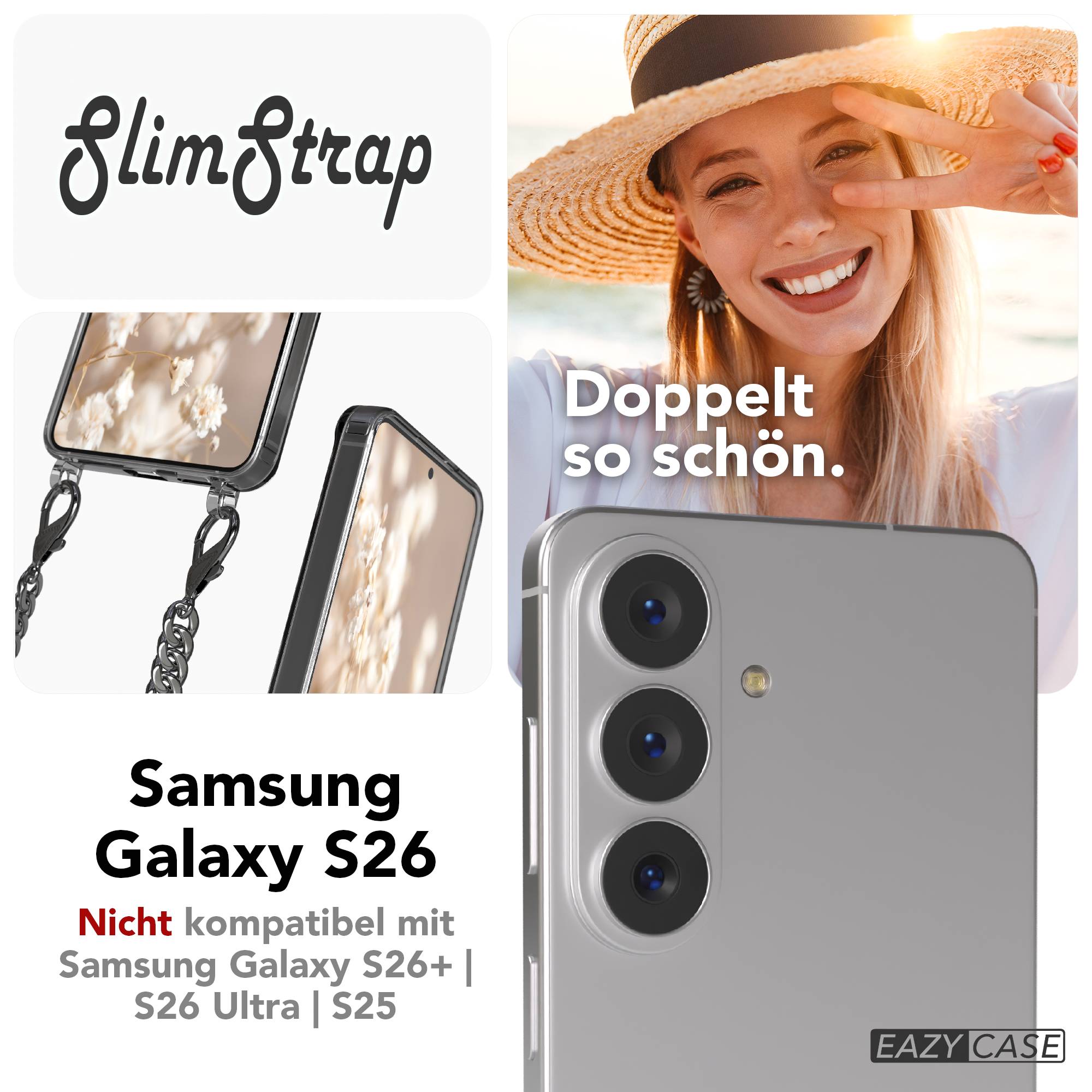 Samsung Galaxy S26 Handykette mit schwarzer Kordel und Metallkette